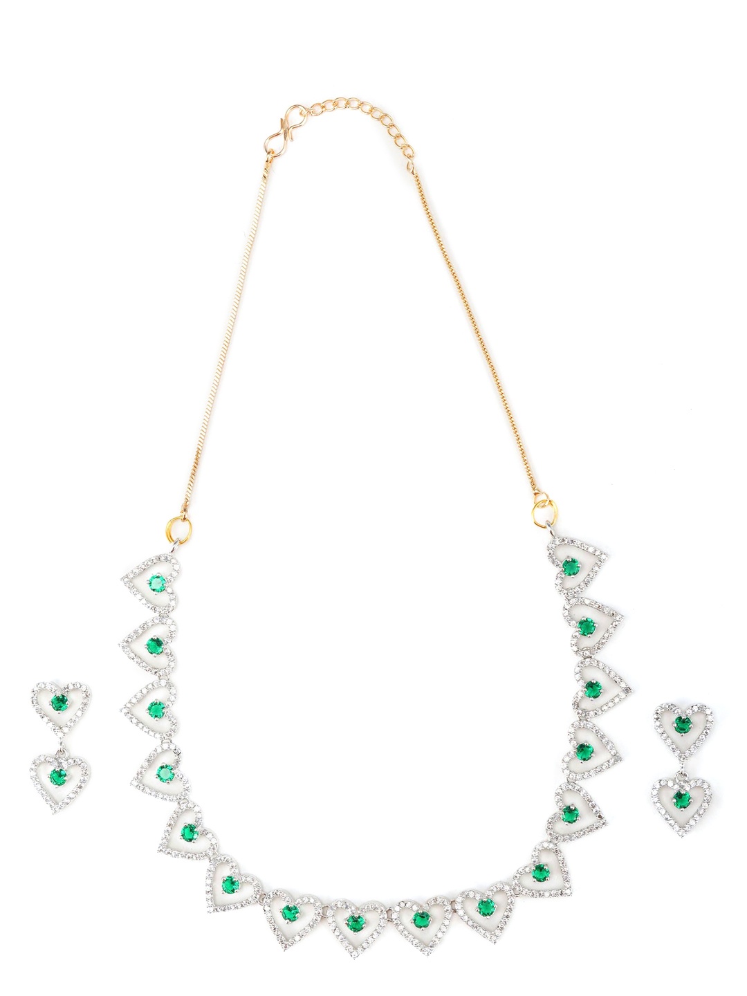

CARDINAL Silver-Toned & Green Stone Studded Jewellery Set
