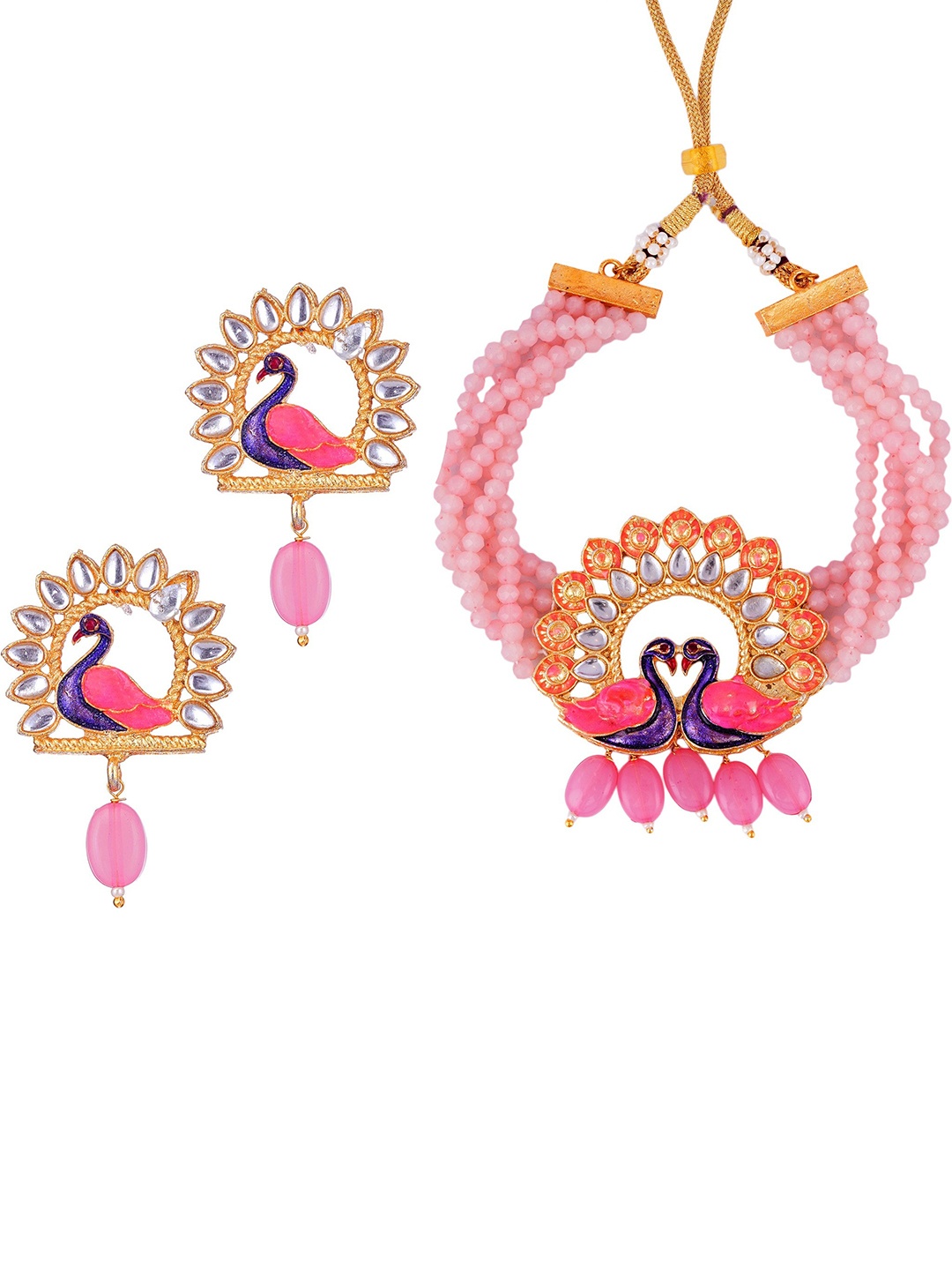 

CARDINAL Gold-Toned Pink Peacock Choker Jewellery Set