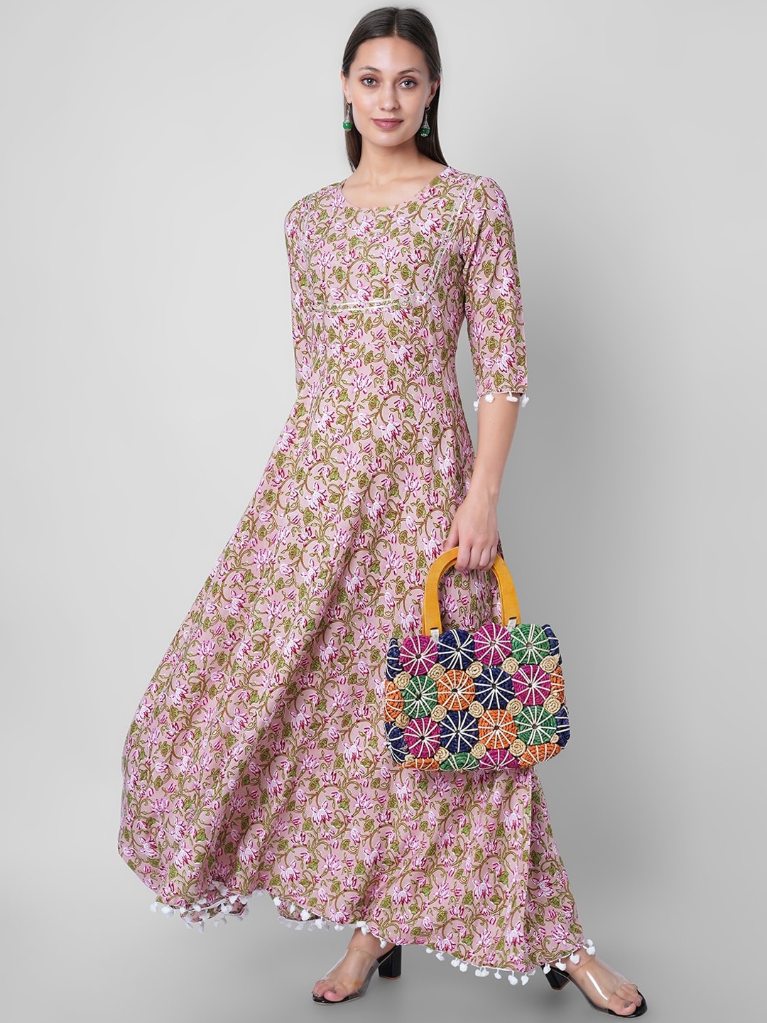 

Sanganeri Kurti Women Grey Floral Printed Anarkali Kurta