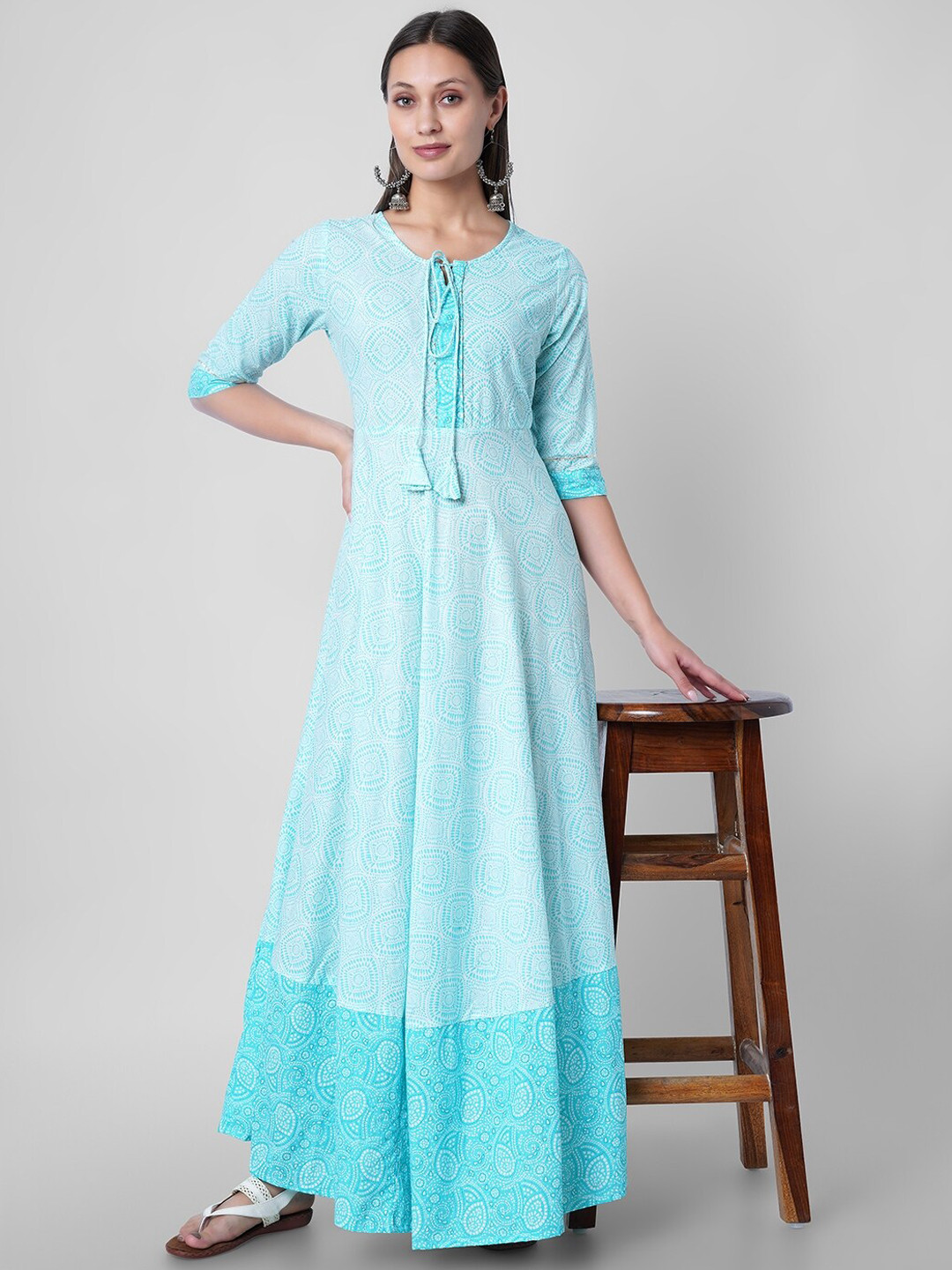 

Sanganeri Kurti Women Green & soothing sea Printed Anarkali Kurta