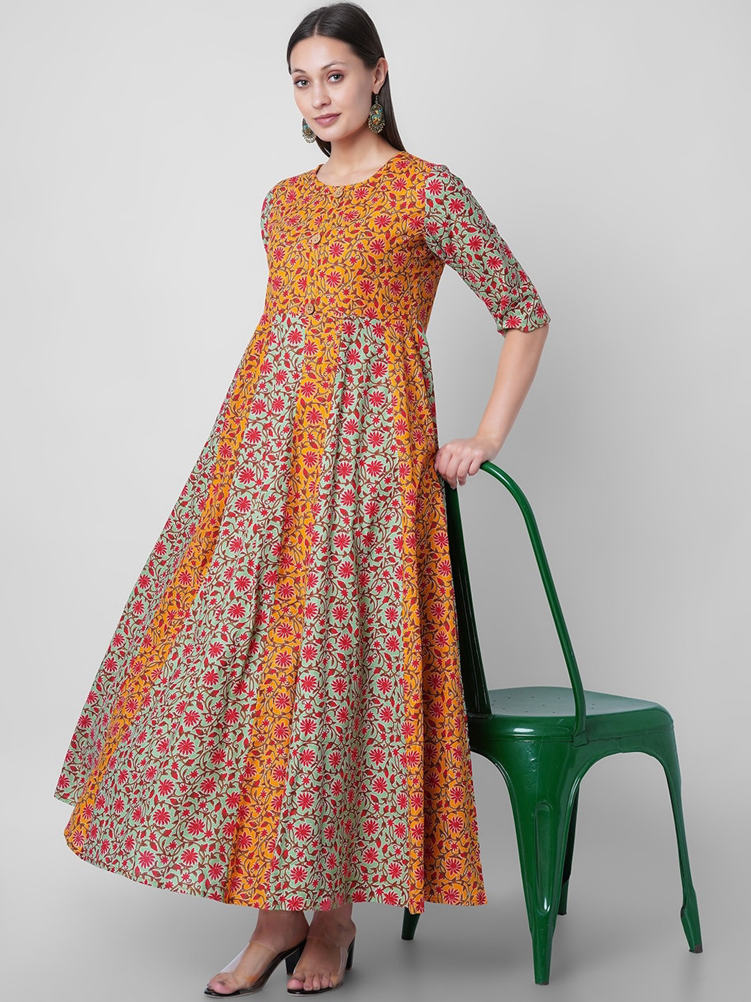 

Sanganeri Kurti Women Green Ethnic Motifs Printed Anarkali Kurta