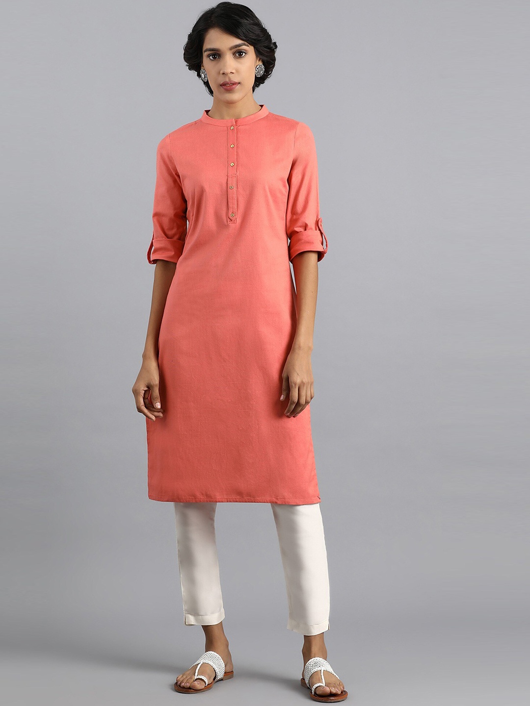 W Women Coral Thread Work Kurta