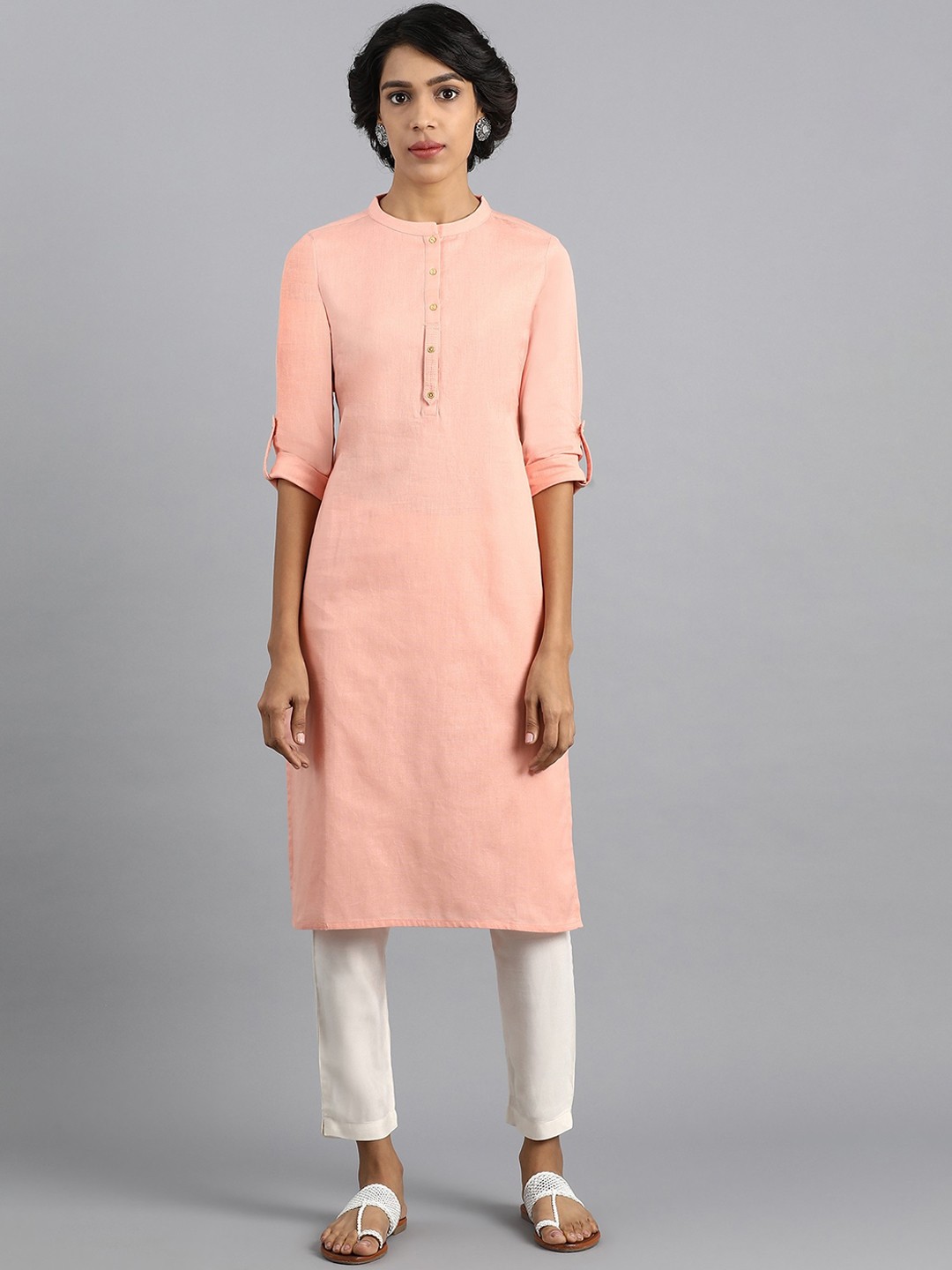

W Women Peach-Coloured Thread Work Kurta