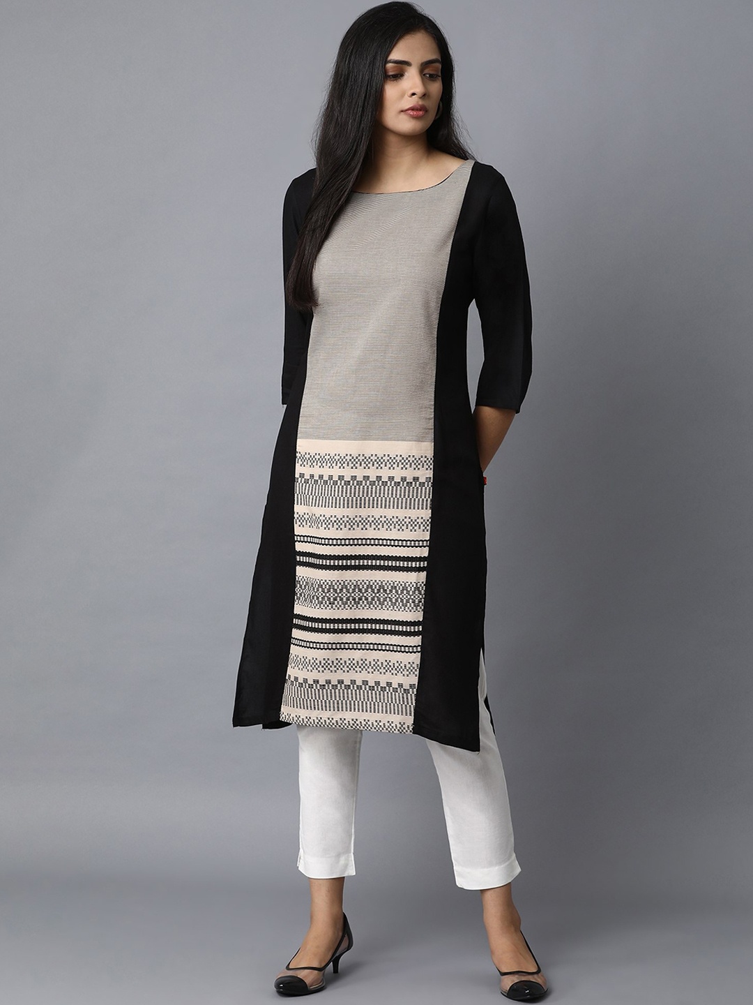 

W Women Beige Geometric Thread Work Kurta