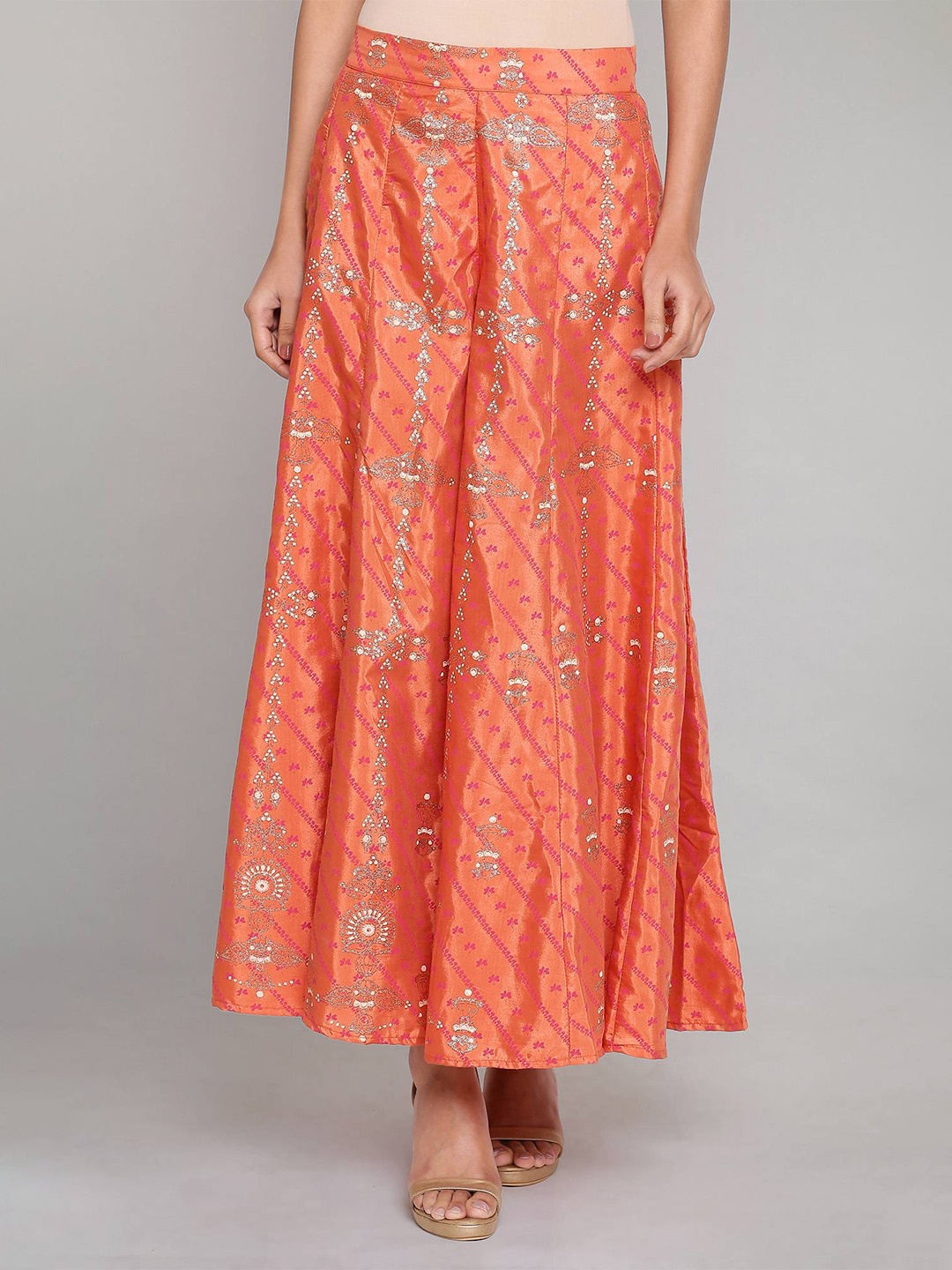 

W Women Orange & Silver-Toned Printed Palazzos