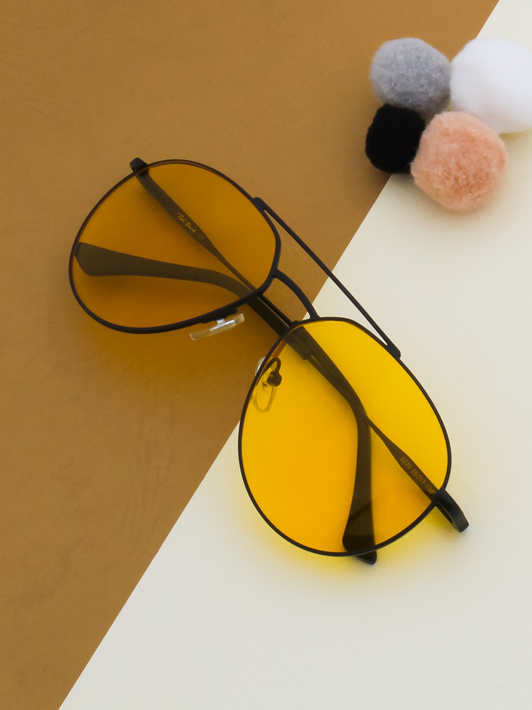 

Ted Smith Unisex Yellow Lens & Black Aviator Sunglasses with UV Protected Lens