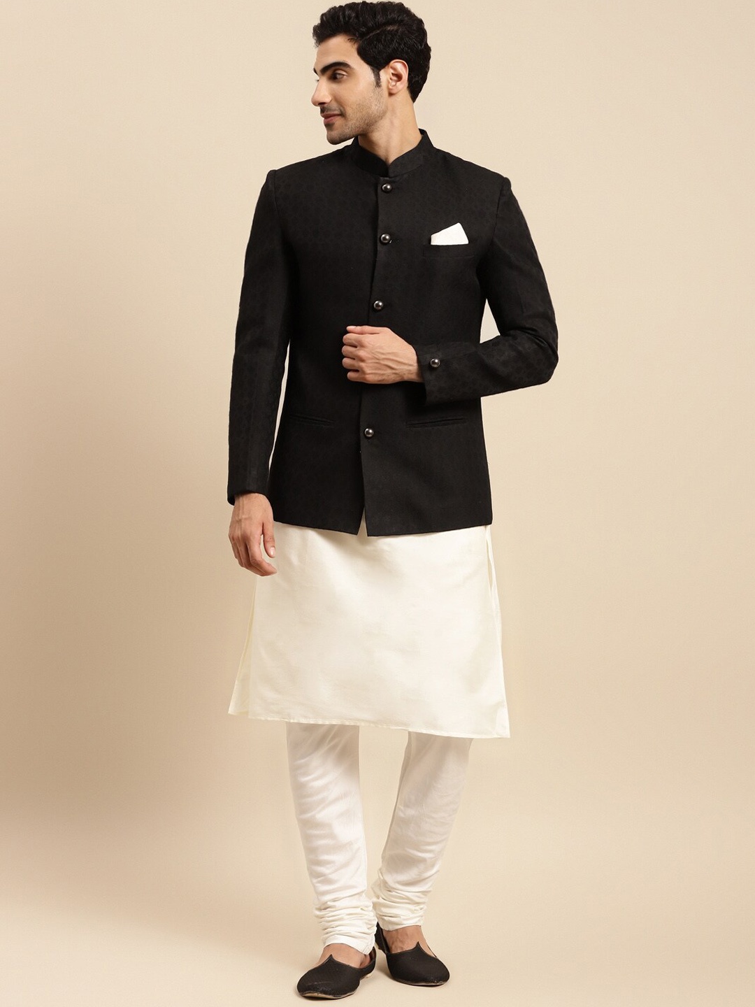 

KISAH Men Cotton Jodhpuri Bandhgala Set, Black