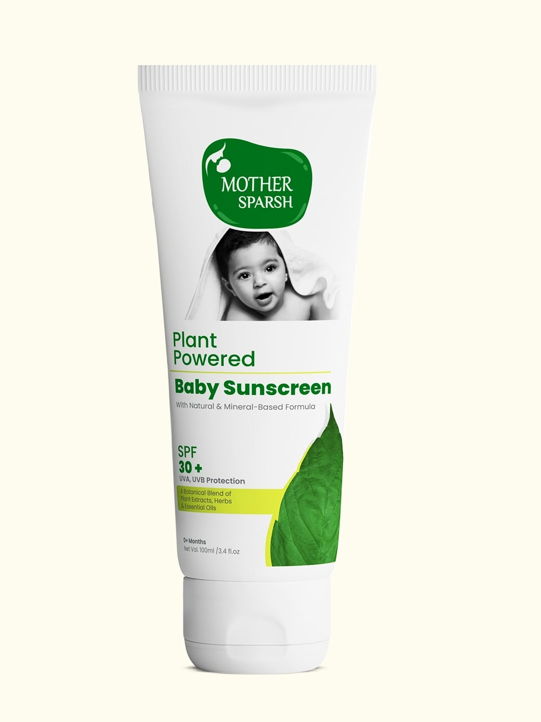 

Mother Sparsh Infant Plant Powered SPF 30+ Baby Skin Natural & Mineral Sunscreen - 100 ml, Off white