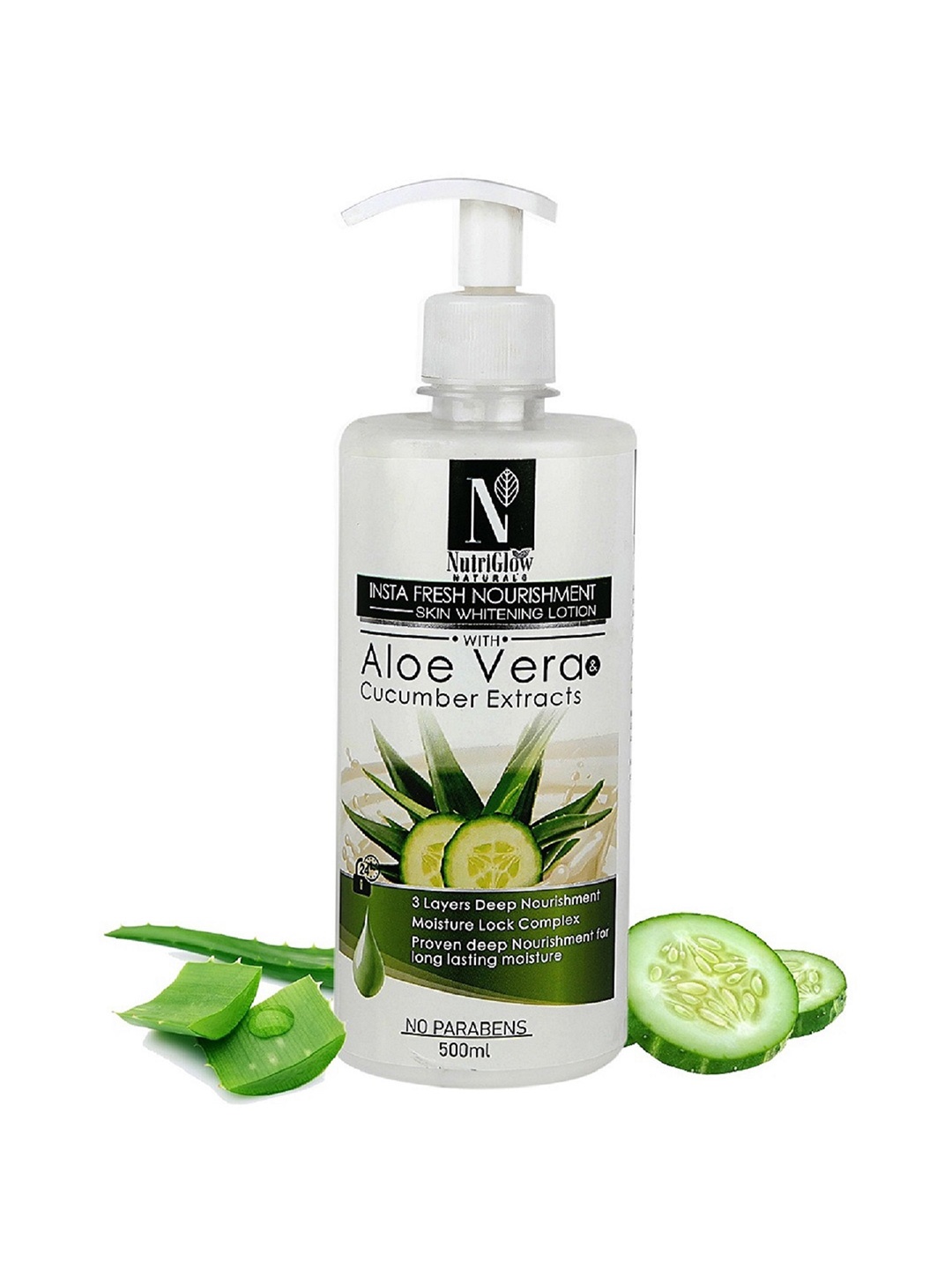 

NutriGlow Naturals Insta Fresh Nourishment Sustainable Skin Whitening Lotion with Aloe Vera - 500 ml, White