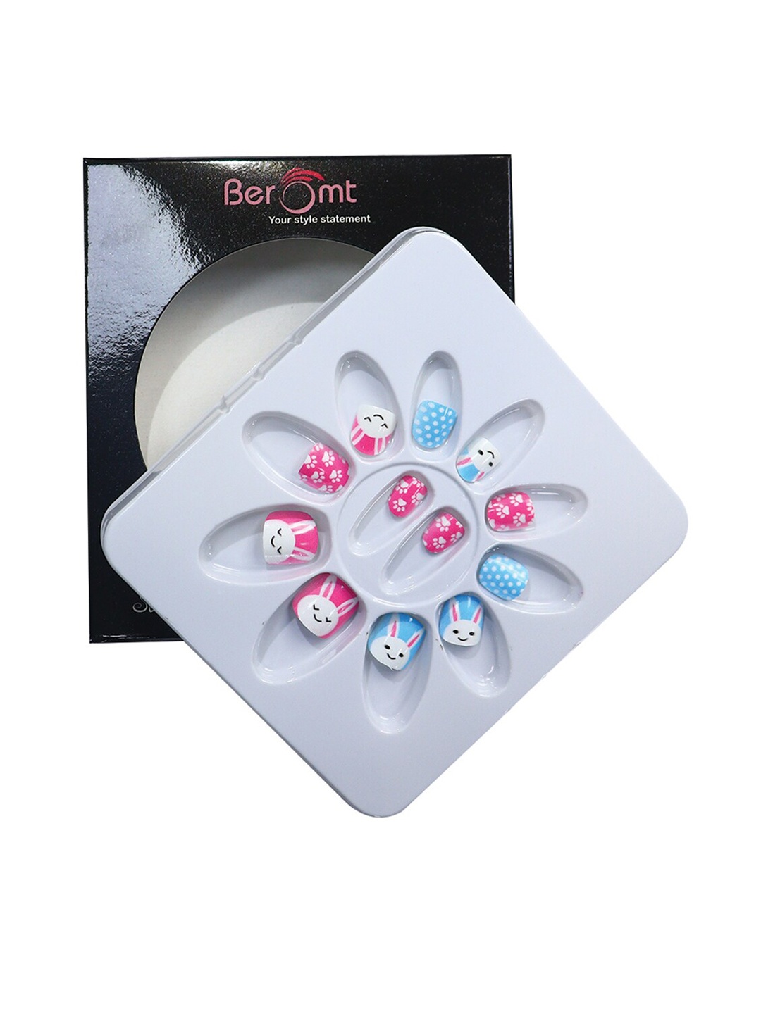 

BEROMT Girls Salon Finish Press-On False Nail Tips Kit - Shade 52, Pink