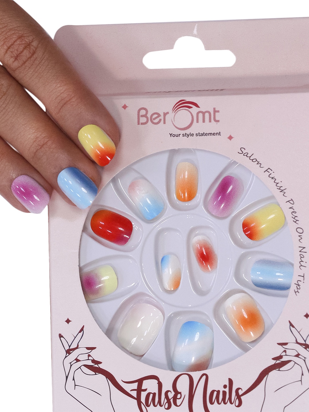 

BEROMT Girls Salon Finish Press-On False Nail Tips Kit - Shade 33, Orange