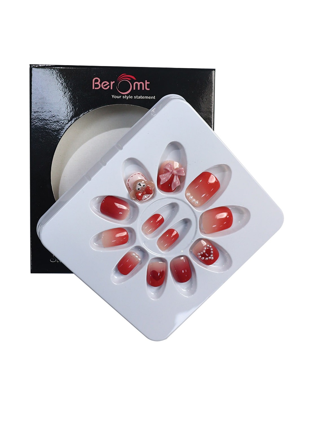 

BEROMT Girls Salon Finish Press-On False Nail Tips Kit - Shade 41, Red