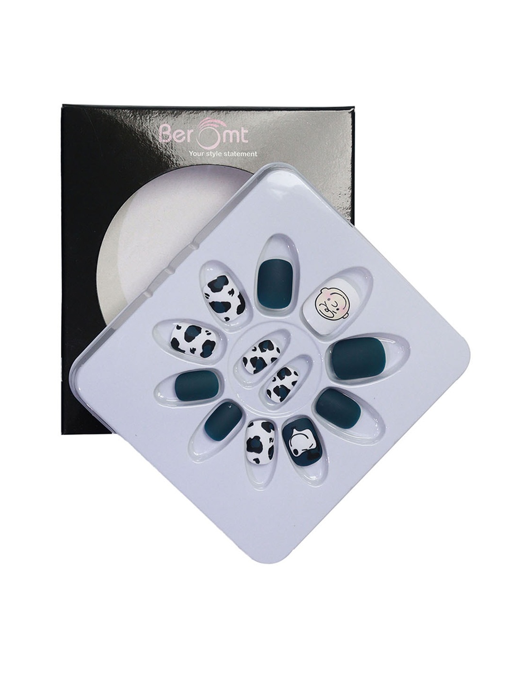 

BEROMT Girls Salon Finish Peanuts Print Press-On False Nail Tips Kit - Shade 16, Teal