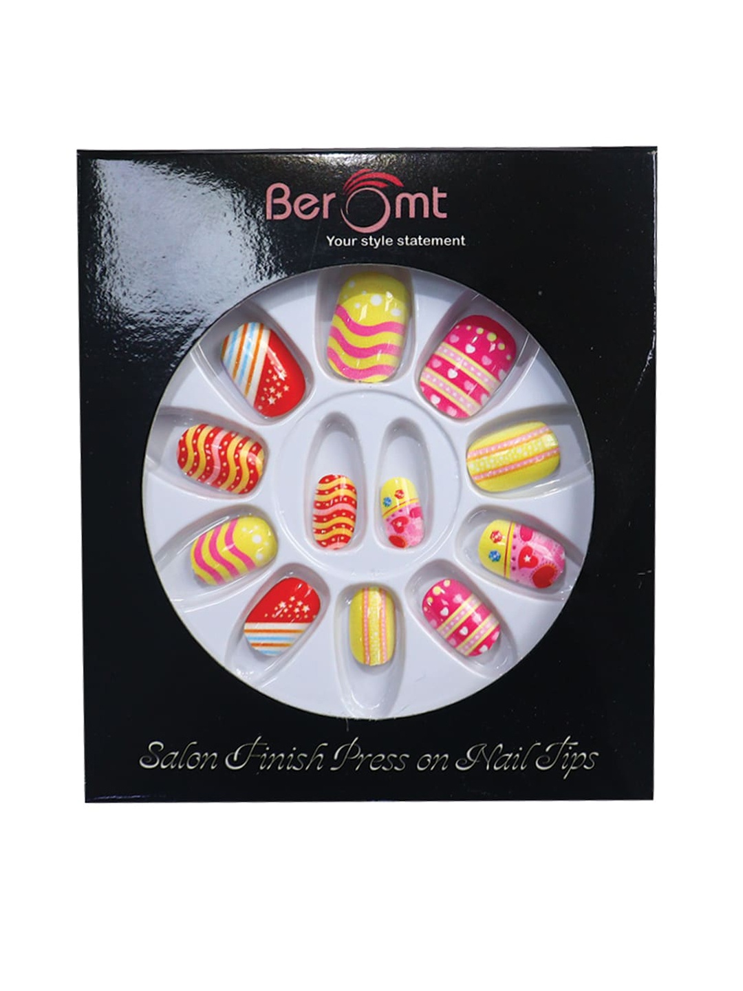 

BEROMT Girls Salon Finish Press-On False Nail Tips Kit - Shade 56, Yellow