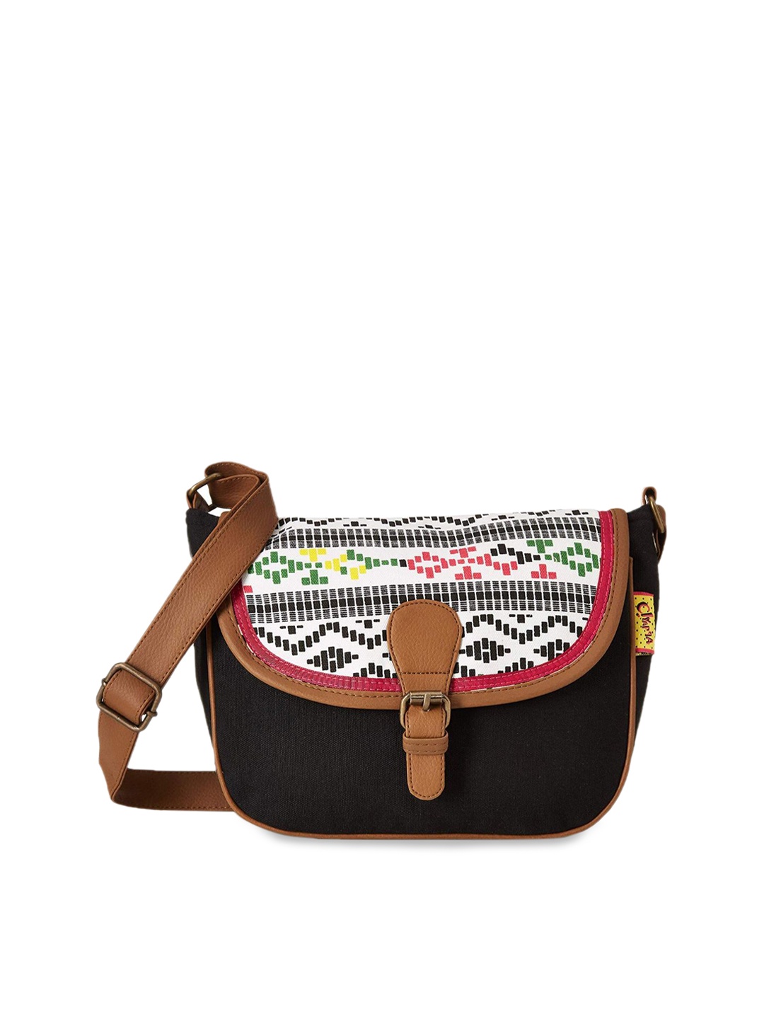 

Kanvas Katha Multicoloured Geometric Printed Structured Sling Bag with Cut Work, Multi