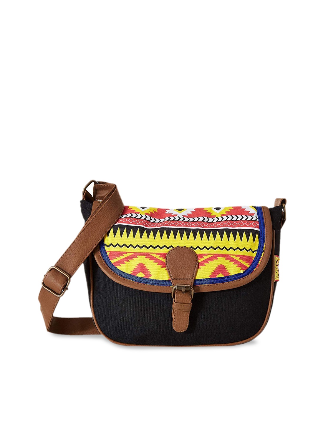 

Kanvas Katha Multicoloured Geometric Printed Structured Sling Bag with Applique, Multi