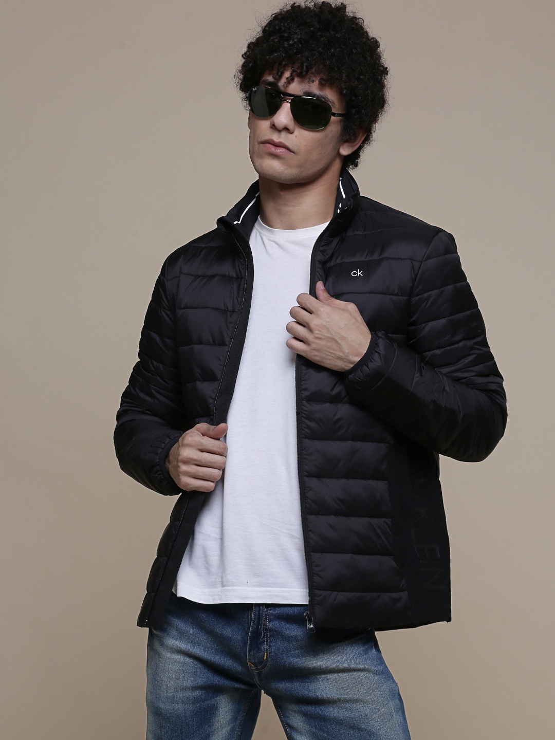 

Calvin Klein Jeans Men Black Puffer Jacket With Side Brand Logo