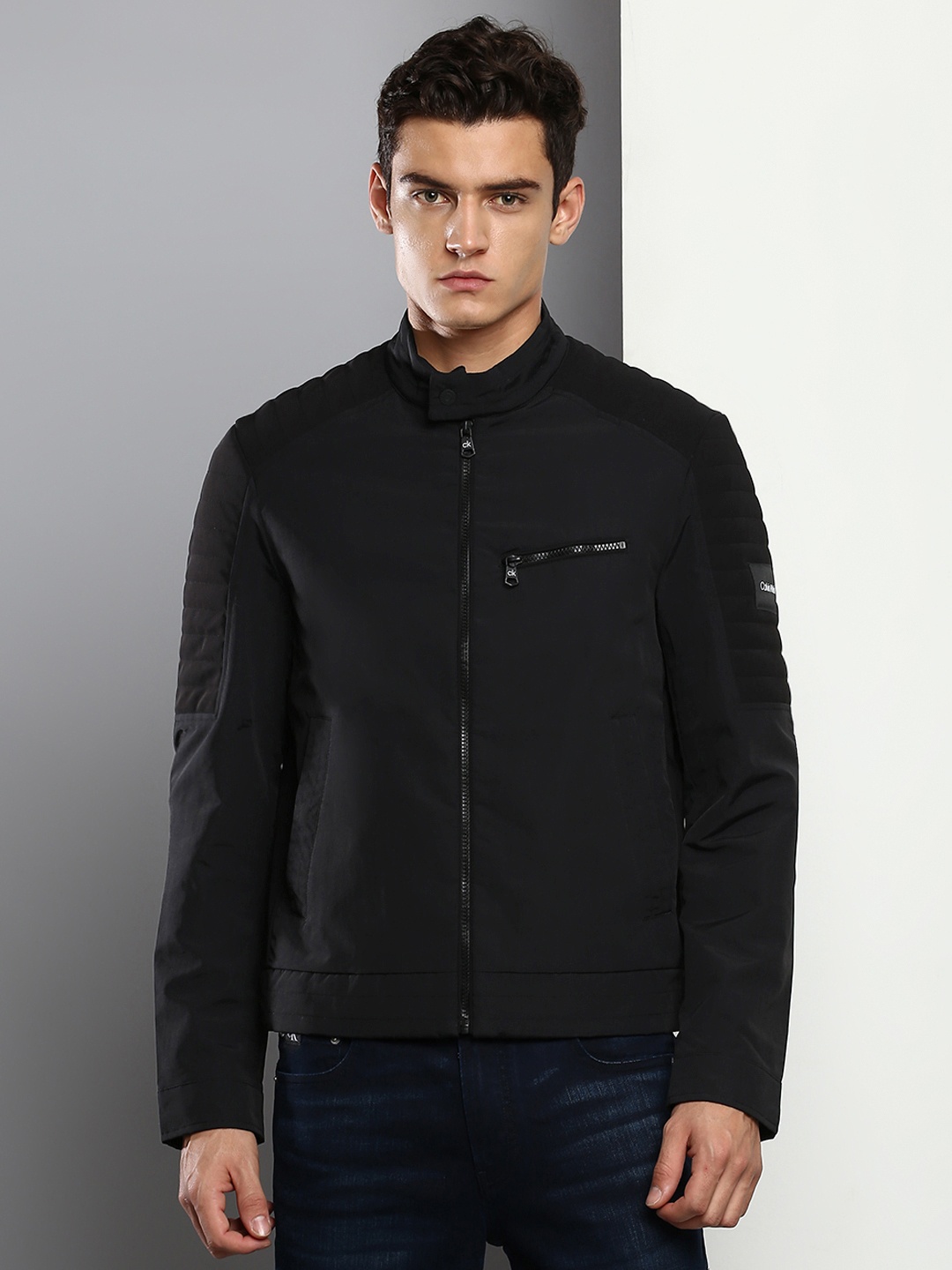 

Calvin Klein Jeans Men Black Solid Lightweight Tailored Jacket