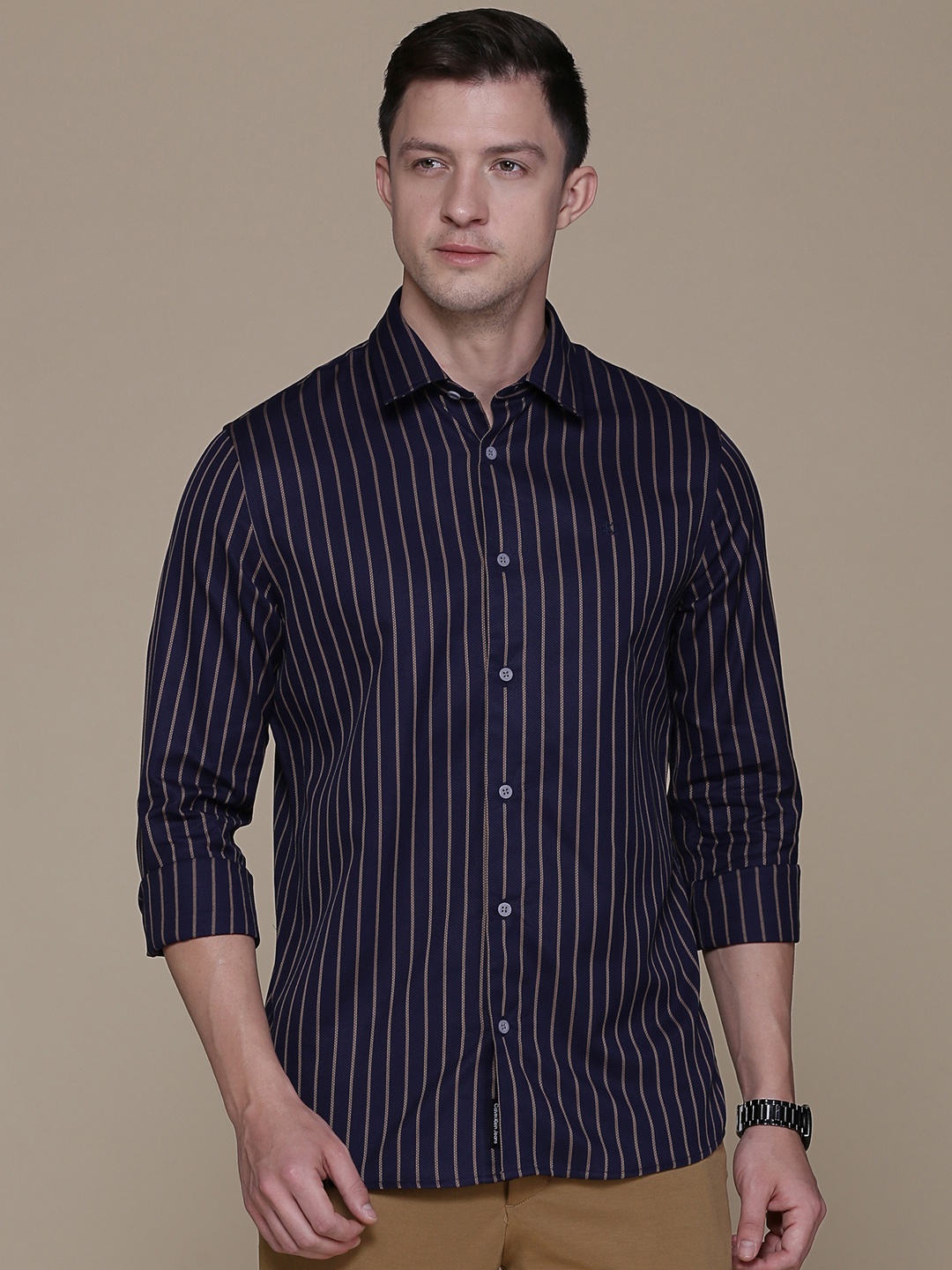 

Calvin Klein Jeans Men Navy Blue Slim Fit Striped Casual Shirt