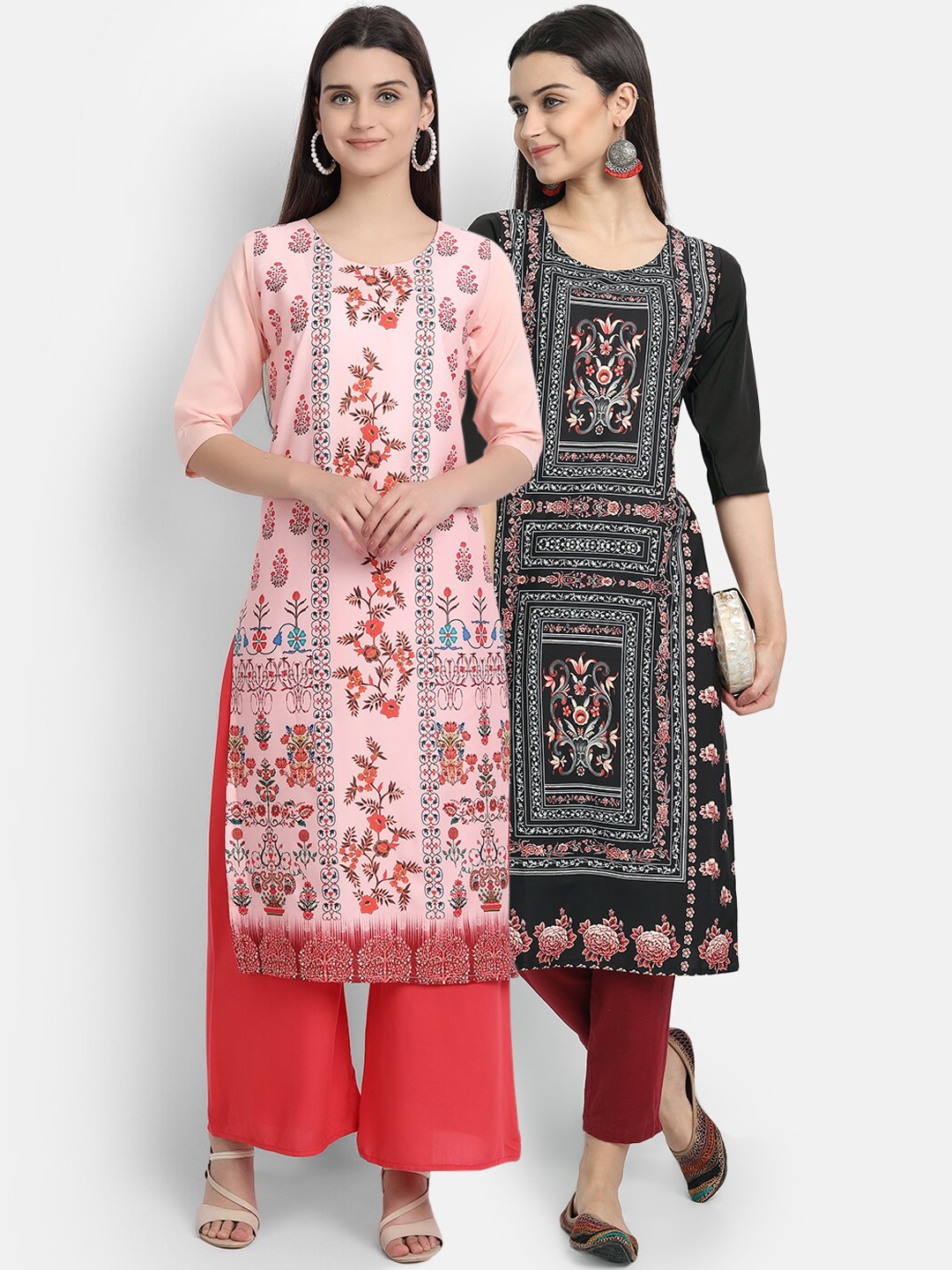 

7Threads Women Multicoloured Ethnic Motifs Printed Flared Sleeves Crepe Kurta, Multi