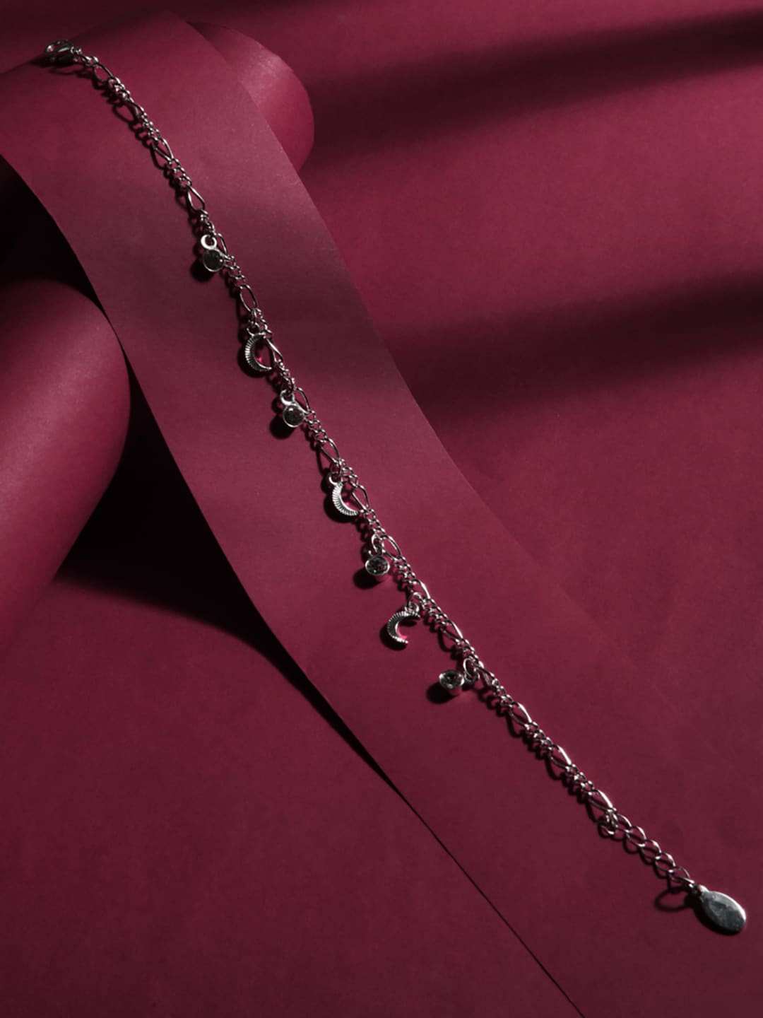 

Accessorize Set Of 2 Silver-Toned Sparkle Moon Beaded Anklets