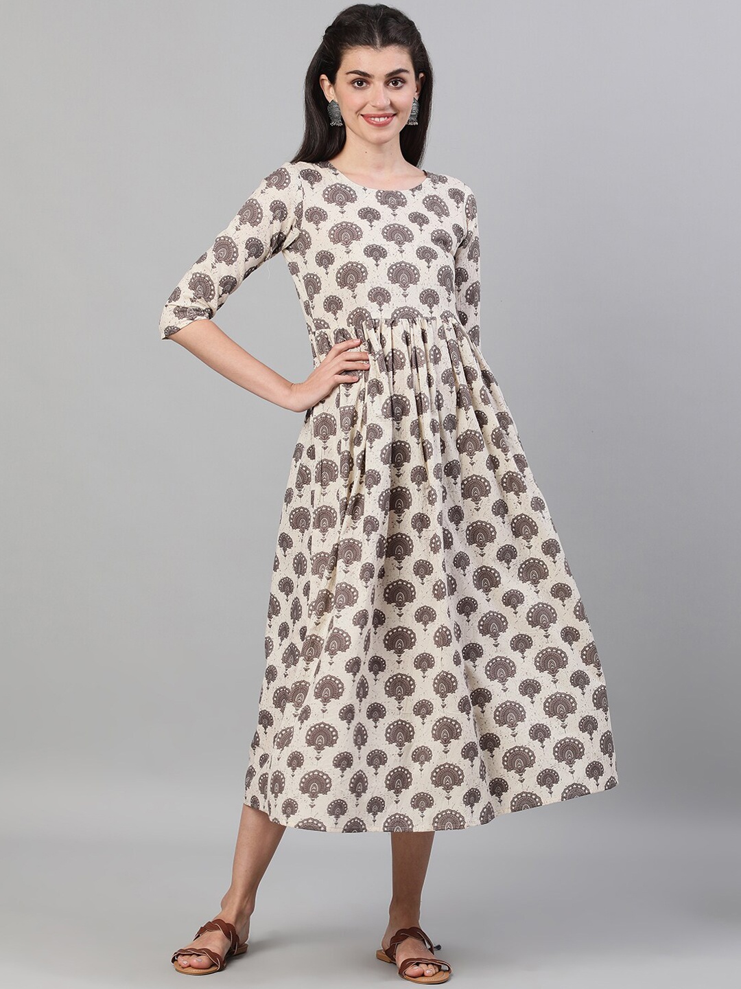

KIMAYRA Women White Ethnic Motifs Printed Flared Sleeves Anarkali Kurta