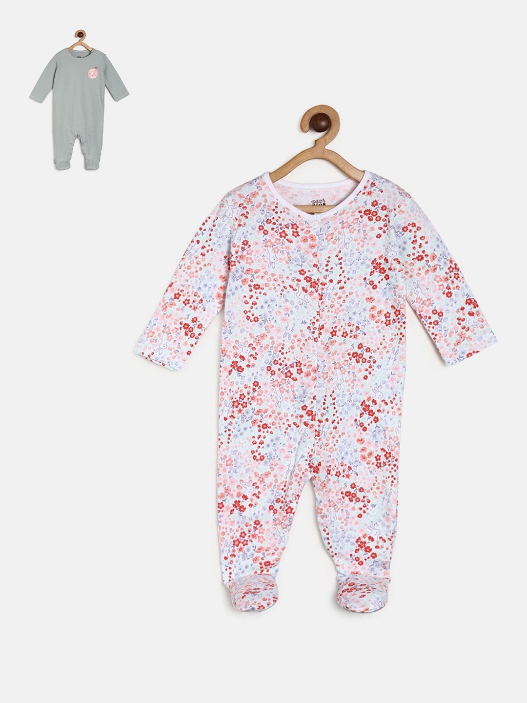 

MINI KLUB Infant Girls Pack of 2 Pure Cotton Sleepsuit, White