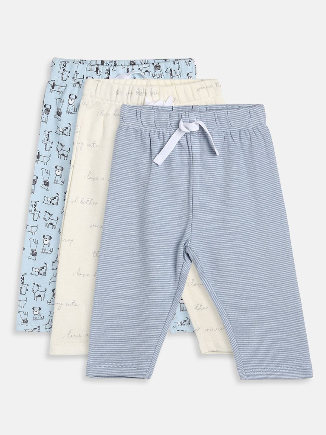 

MINI KLUB Boys Pack Of 3 Printed Pure Cotton Track Pants, Blue