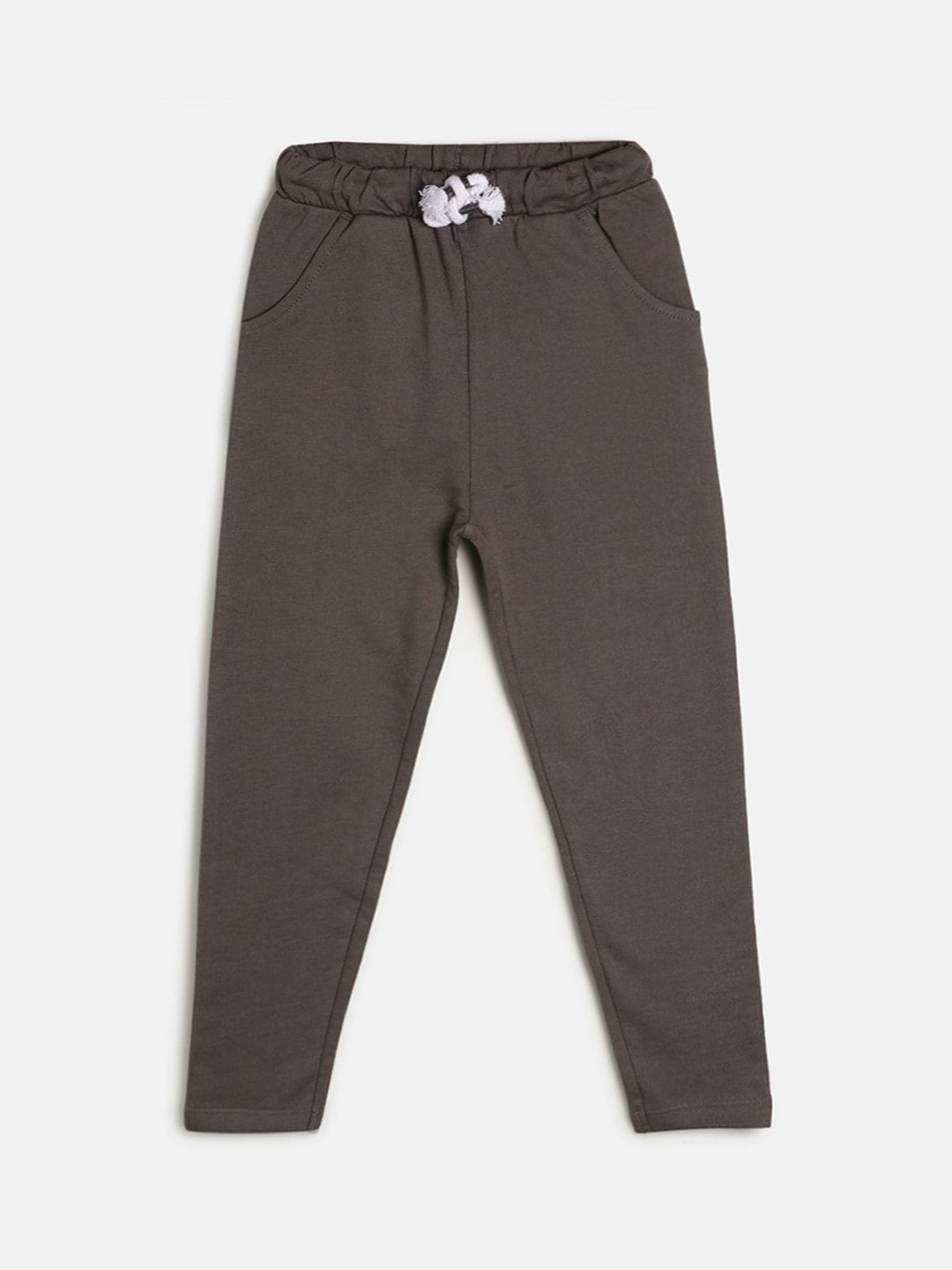 

MINI KLUB Boys Charcoal-Grey Solid Pure Cotton Track Pant