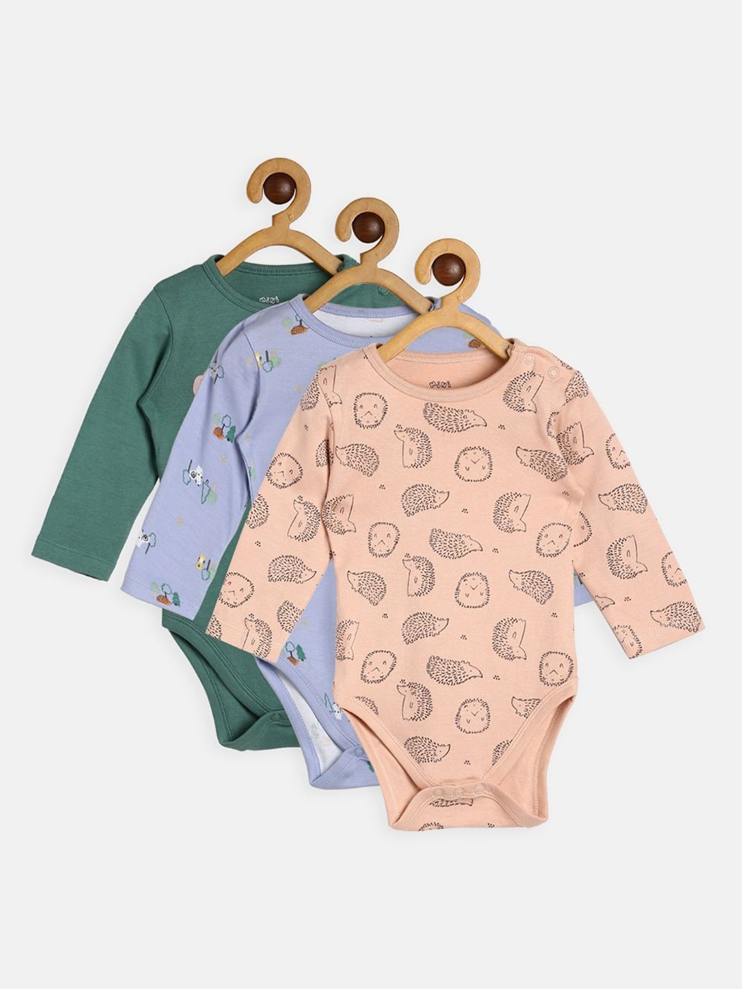 

MINI KLUB Newborn Boys Pack Of 3 Printed Organic Cotton Bodysuit, Green