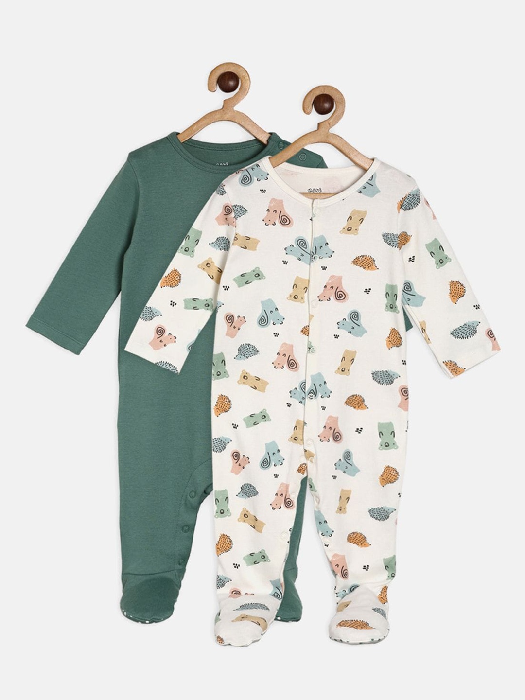 

MINI KLUB Infant Boys Pack Of 2 Printed Organic-Cotton Sleepsuit, White