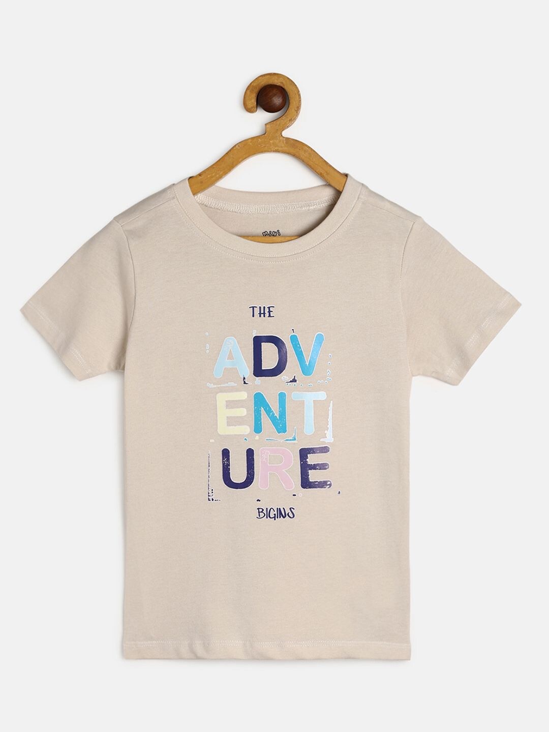 

MINI KLUB Boys Beige Typography Printed Applique T-shirt