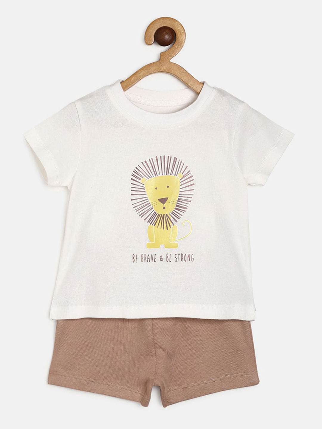 

MINI KLUB Boys White & Brown Printed Pure Cotton T-shirt with Shorts
