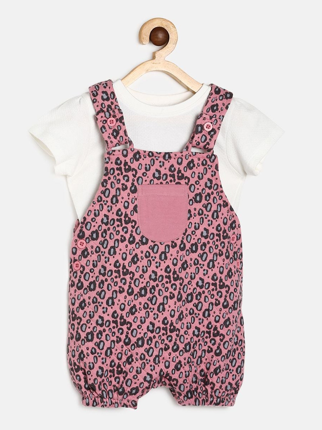 

MINI KLUB Girls Pink & Black Printed Pure Cotton T-shirt with Shorts