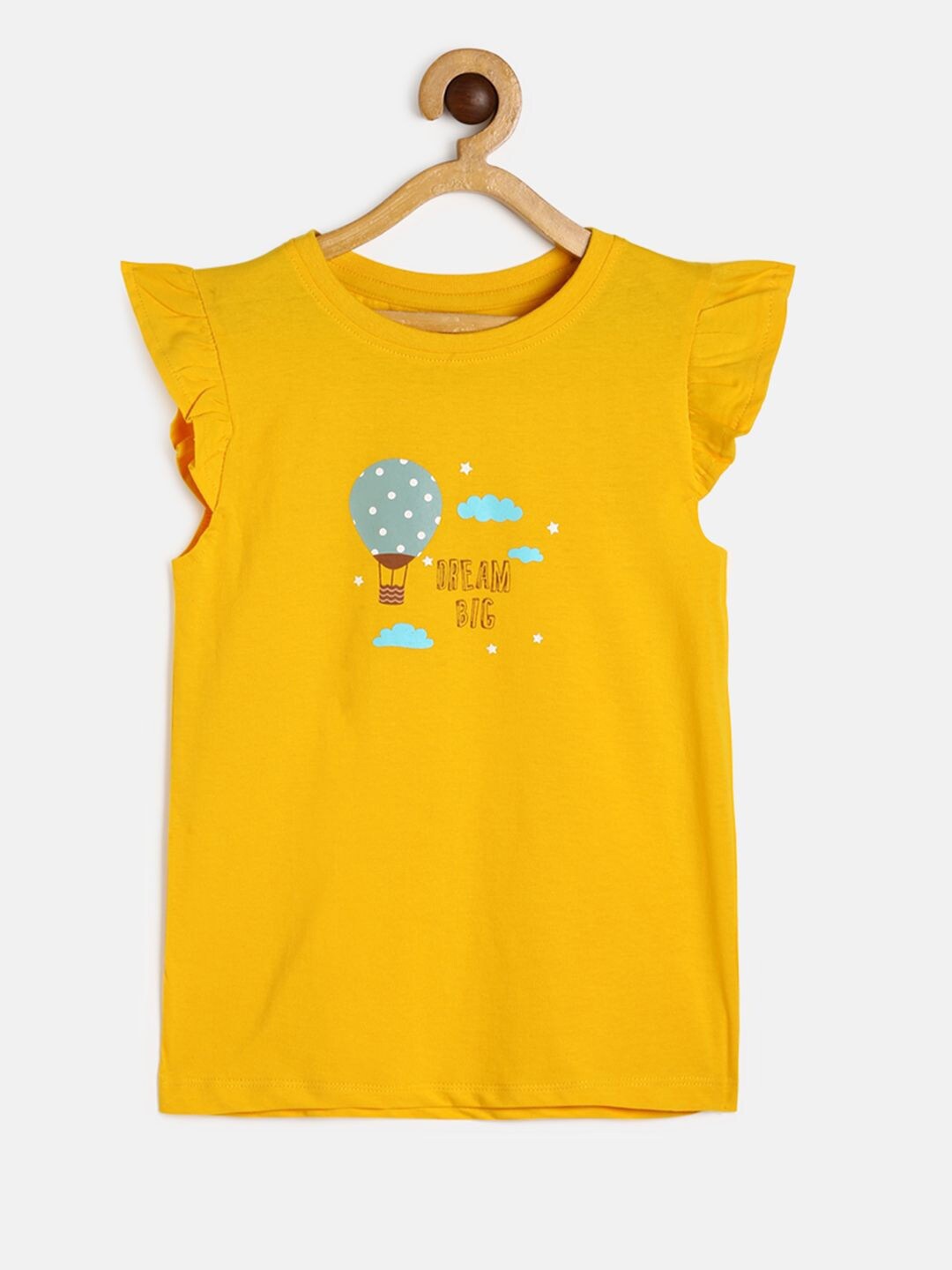 

MINI KLUB Girls Yellow Printed Pure Cotton Top