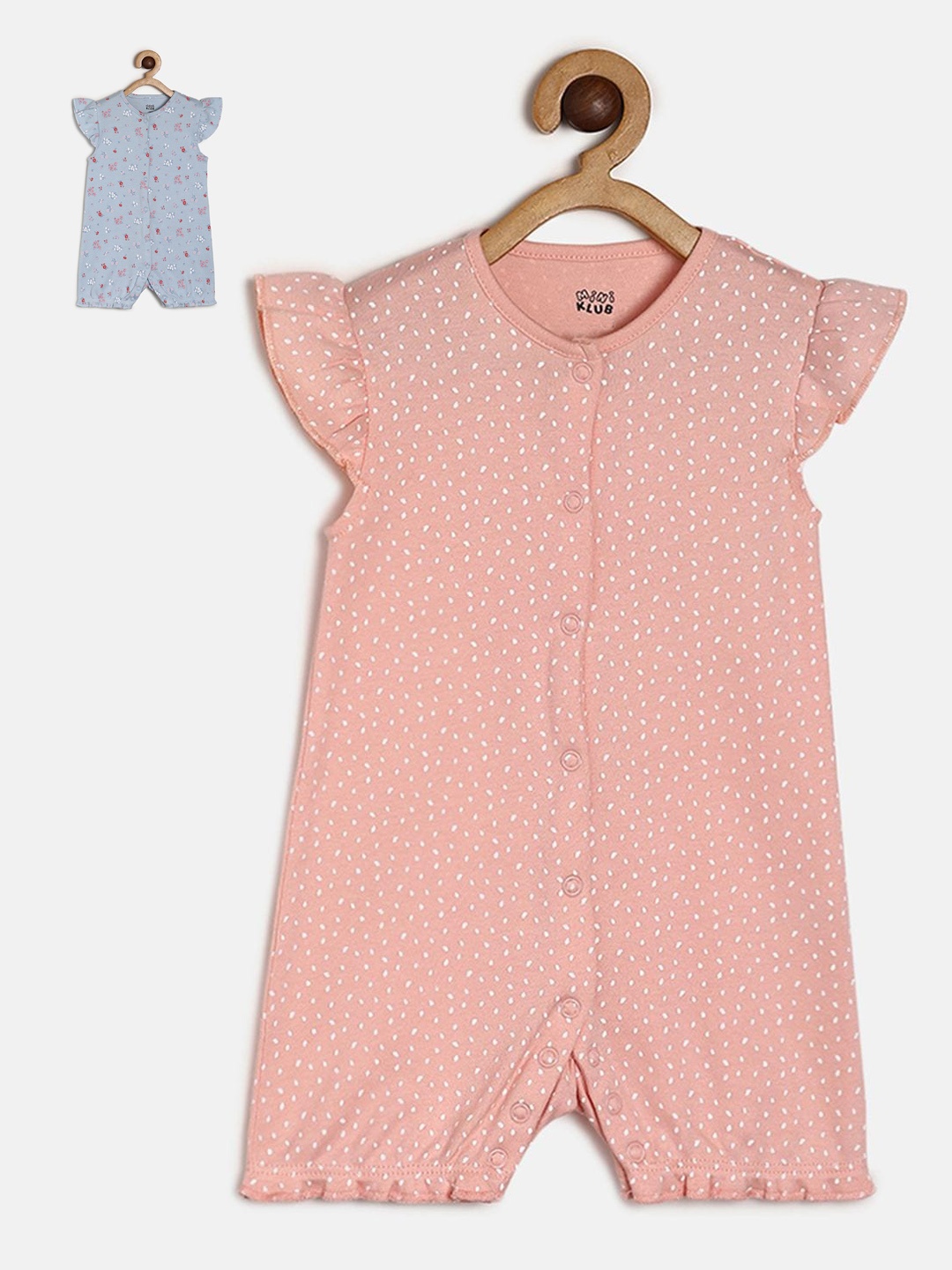 

MINI KLUB Infant Girls Pack Of 2 Printed Pure Cotton Romper, Blue