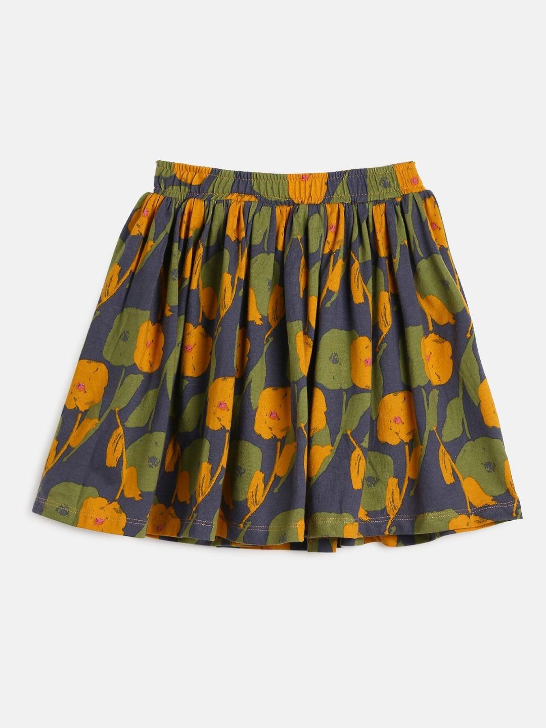 

MINI KLUB Girls Green & Yellow Printed Organic Cotton Above Knee Skirts, Multi