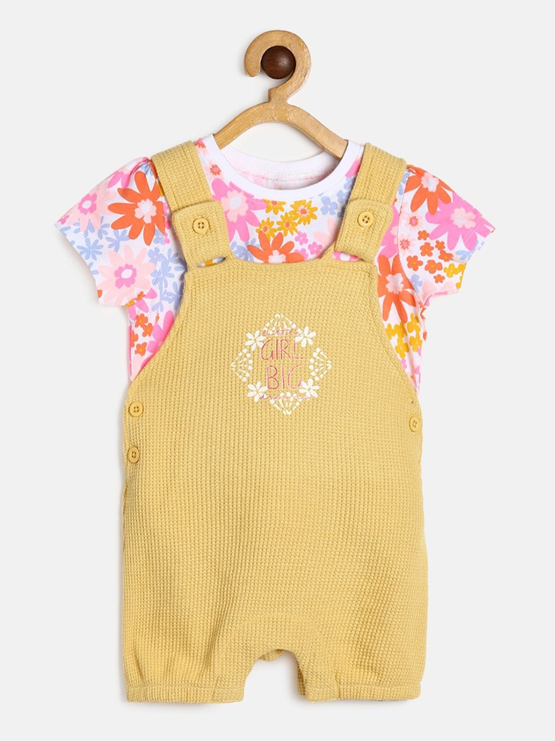 

MINI KLUB Girls White & Mustard Printed Pure Cotton T-shirt with Trousers