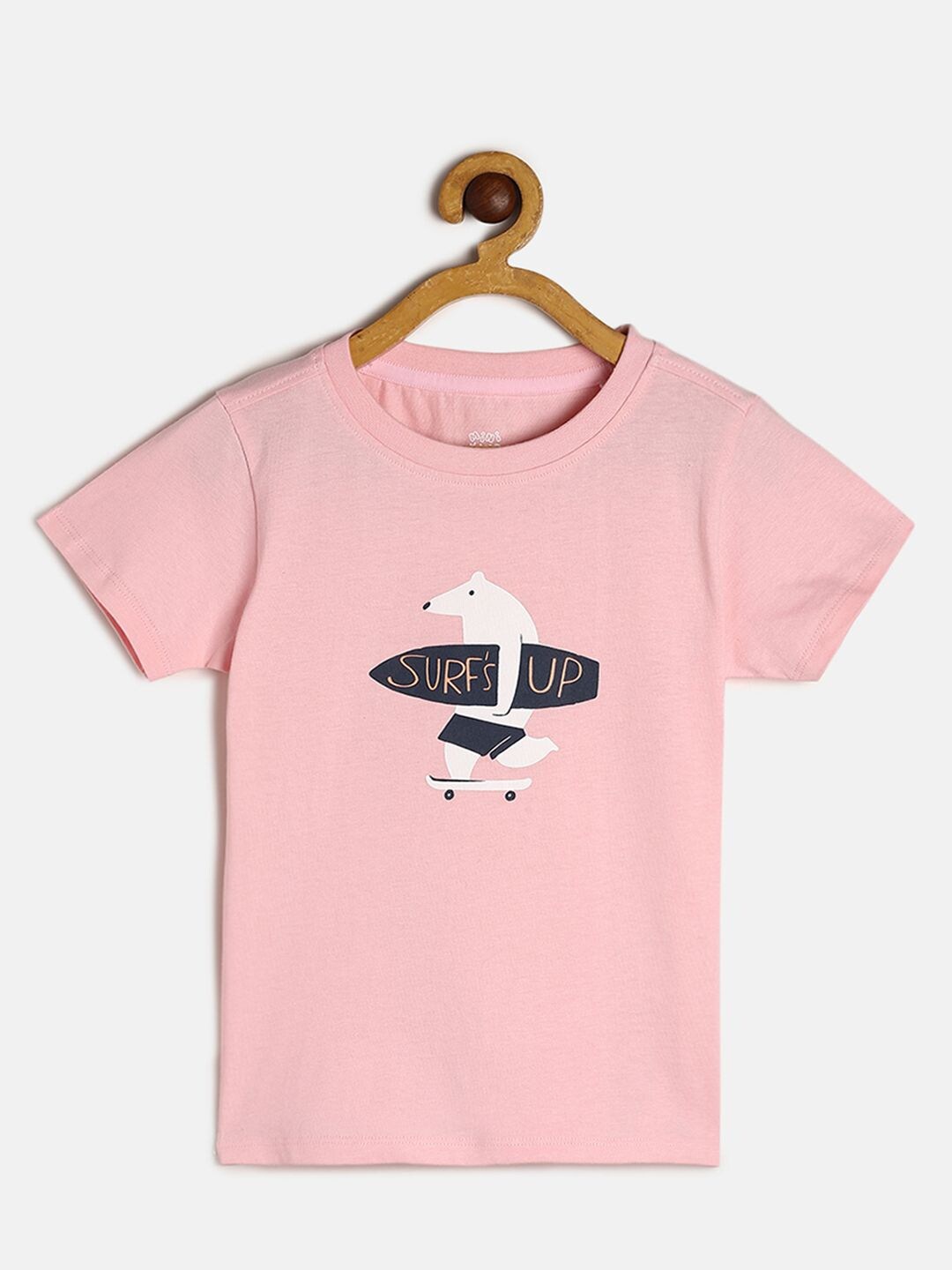 

MINI KLUB Boys Pink Typography Printed Applique T-shirt