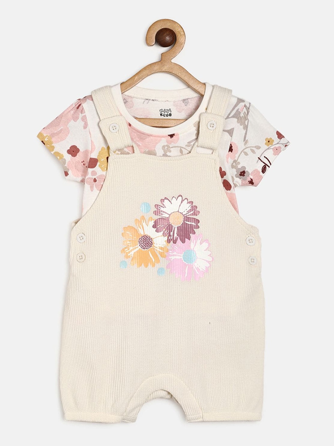 

MINI KLUB Girls Cream-Coloured and Multicoloured Dungarees