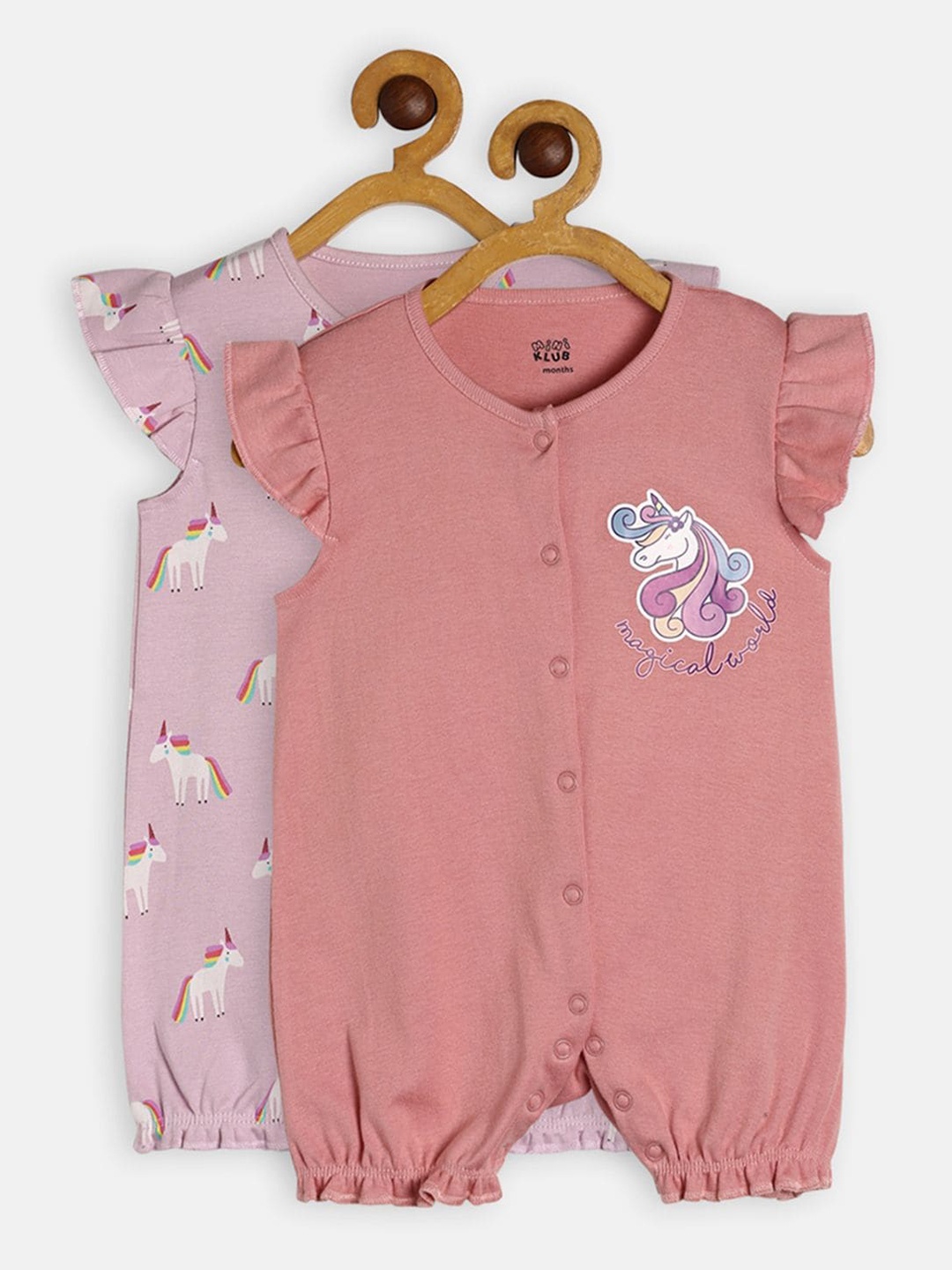 

MINI KLUB Infant Girls Pack Of 2 Printed Pure Rompers, Purple