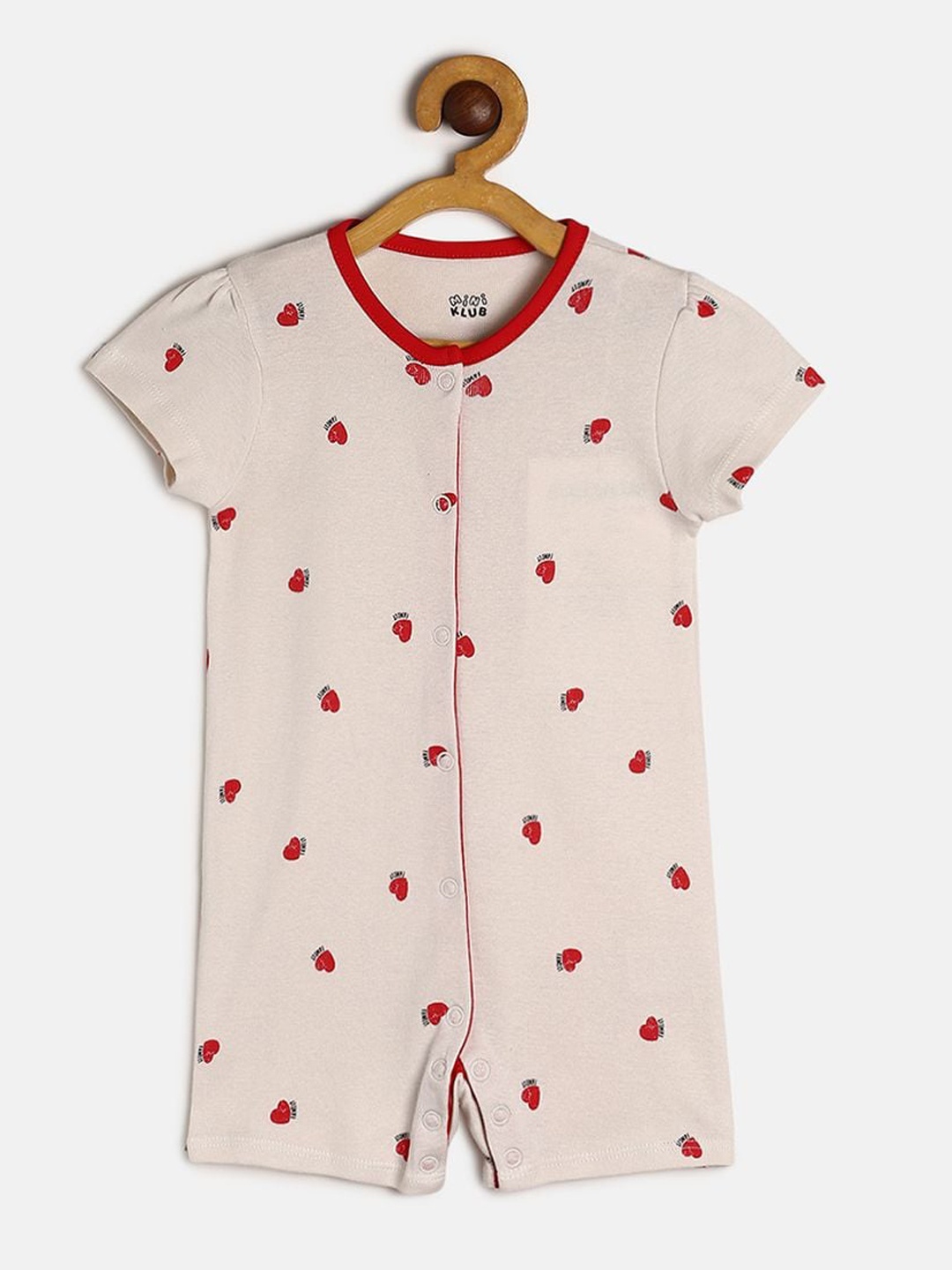 

MINI KLUB Girls Beige & Red Printed Pure Cotton Rompers