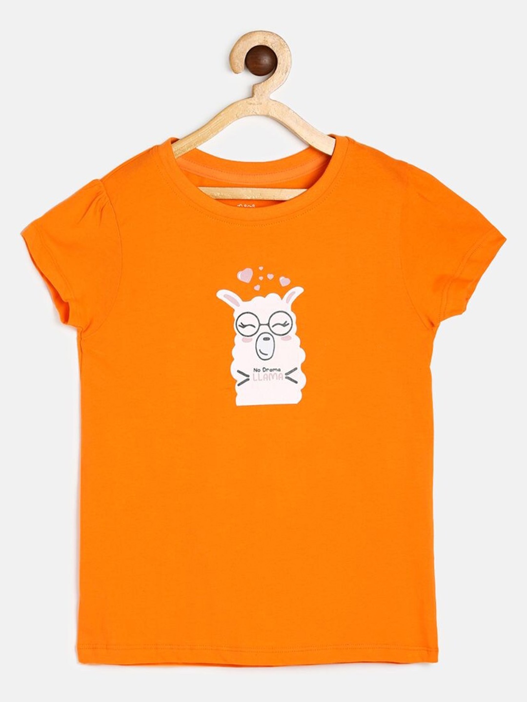

MINI KLUB Girls Orange Graphic Printed Cotton Top
