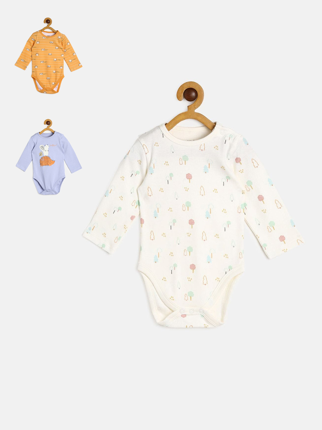 

MINI KLUB Boys Pack Of 3 Printed Pure BCI Cotton Bodysuit, Blue