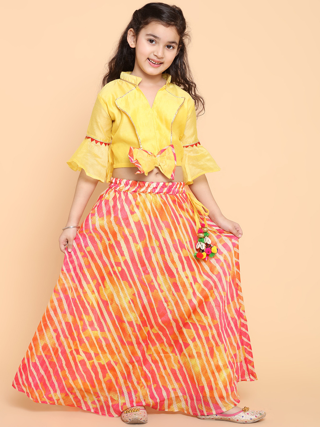 

ADIVA Girls Yellow & Pink Ready to Wear Lehenga &