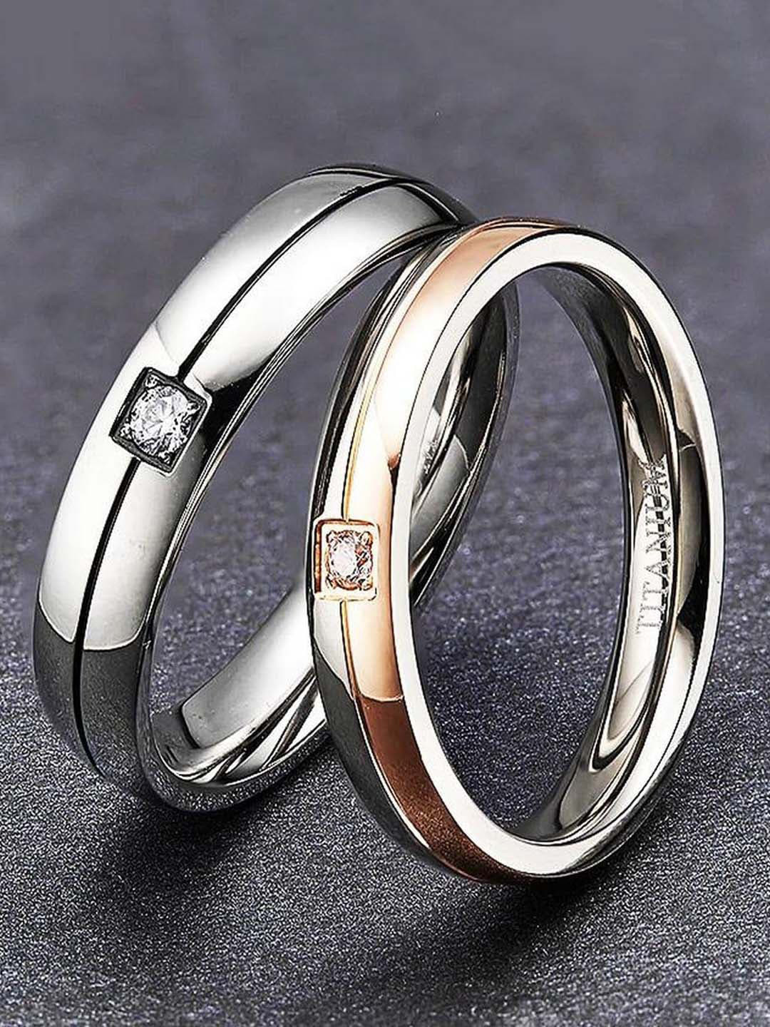 

UNIVERSITY TRENDZ Set Of 2 Silver-Plated White CZ-Studded Couple Finger Ring, Multi