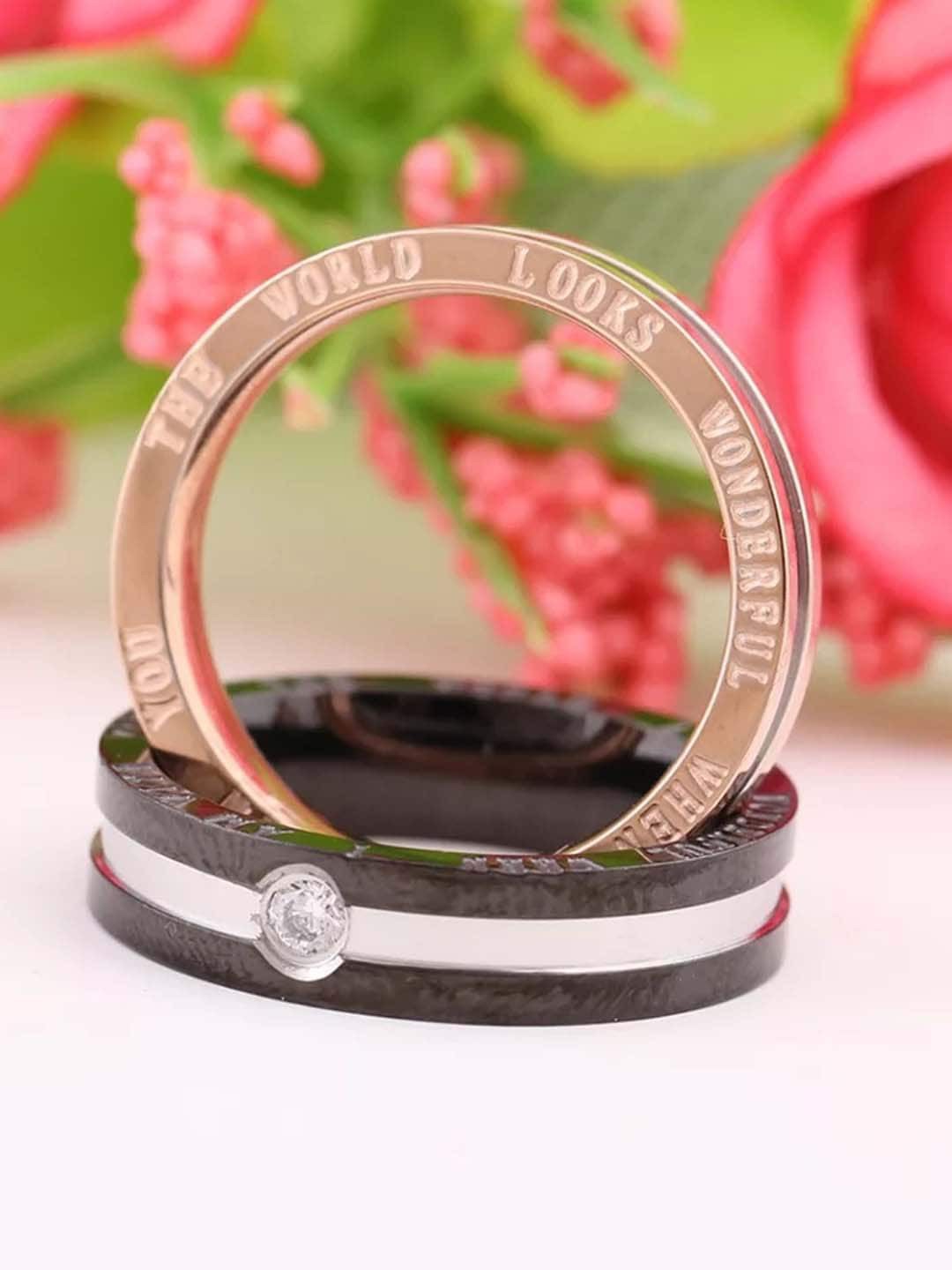 

UNIVERSITY TRENDZ Rose-Gold-Plated White Cubic Zirconia -Studded Couple Ring, Multi