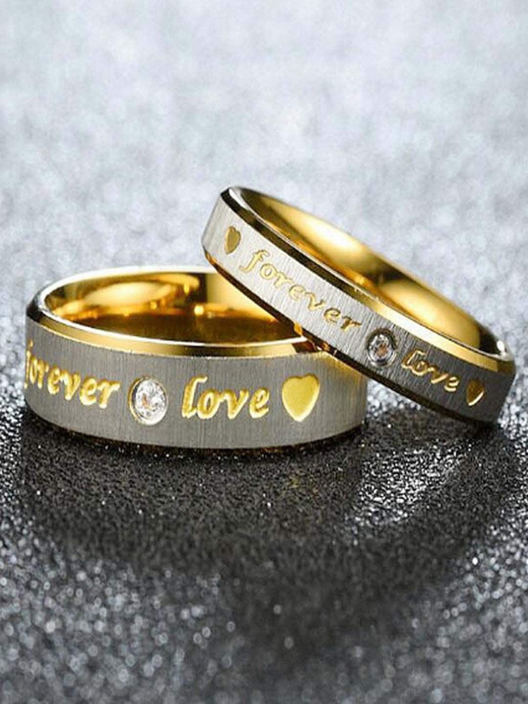 

UNIVERSITY TRENDZ Set of 2 Gold-Toned Stainless Steel Love You Forever Quote Couple Rings