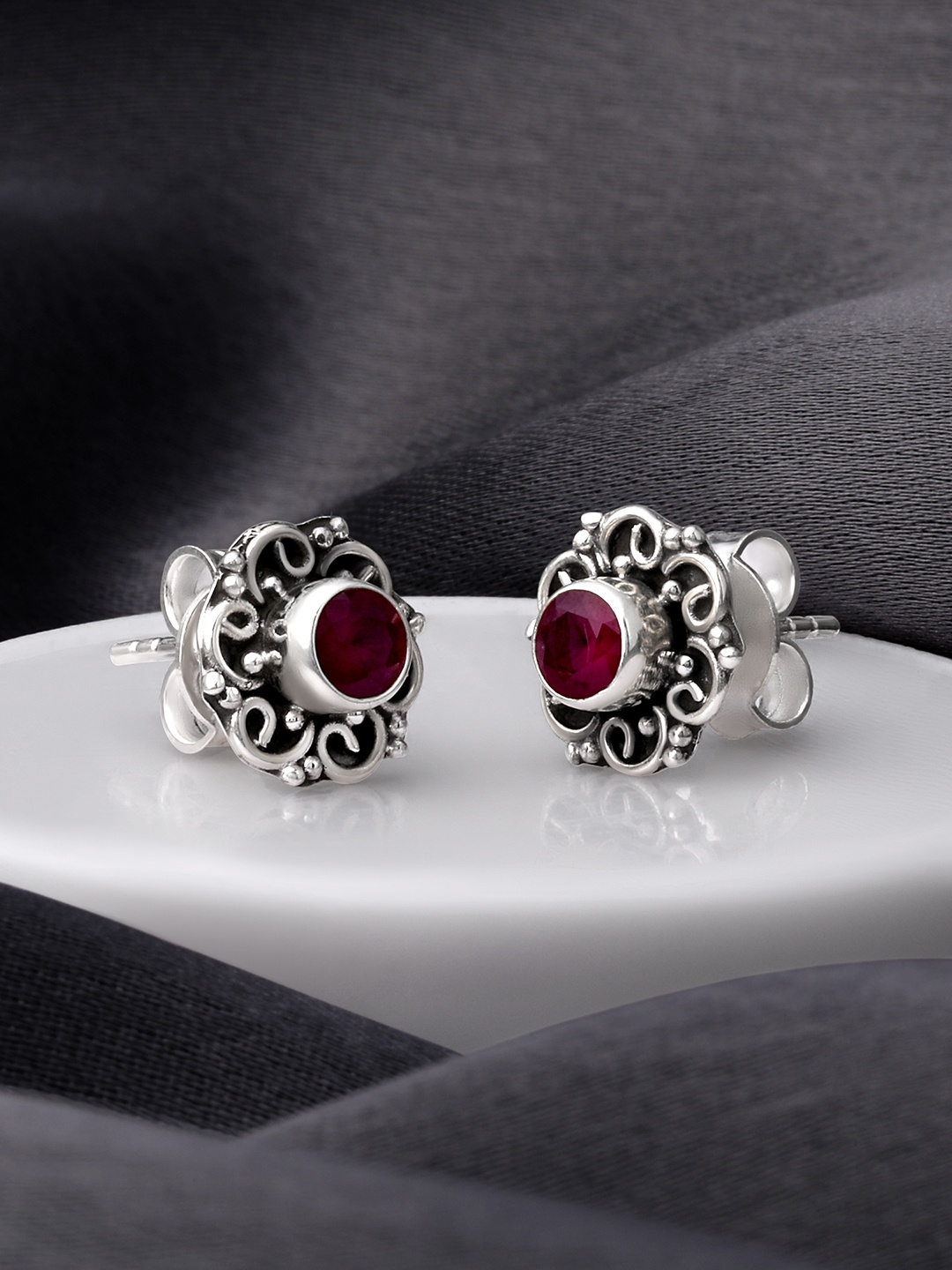 

Silvora by Peora Magenta Classic Studs Earrings