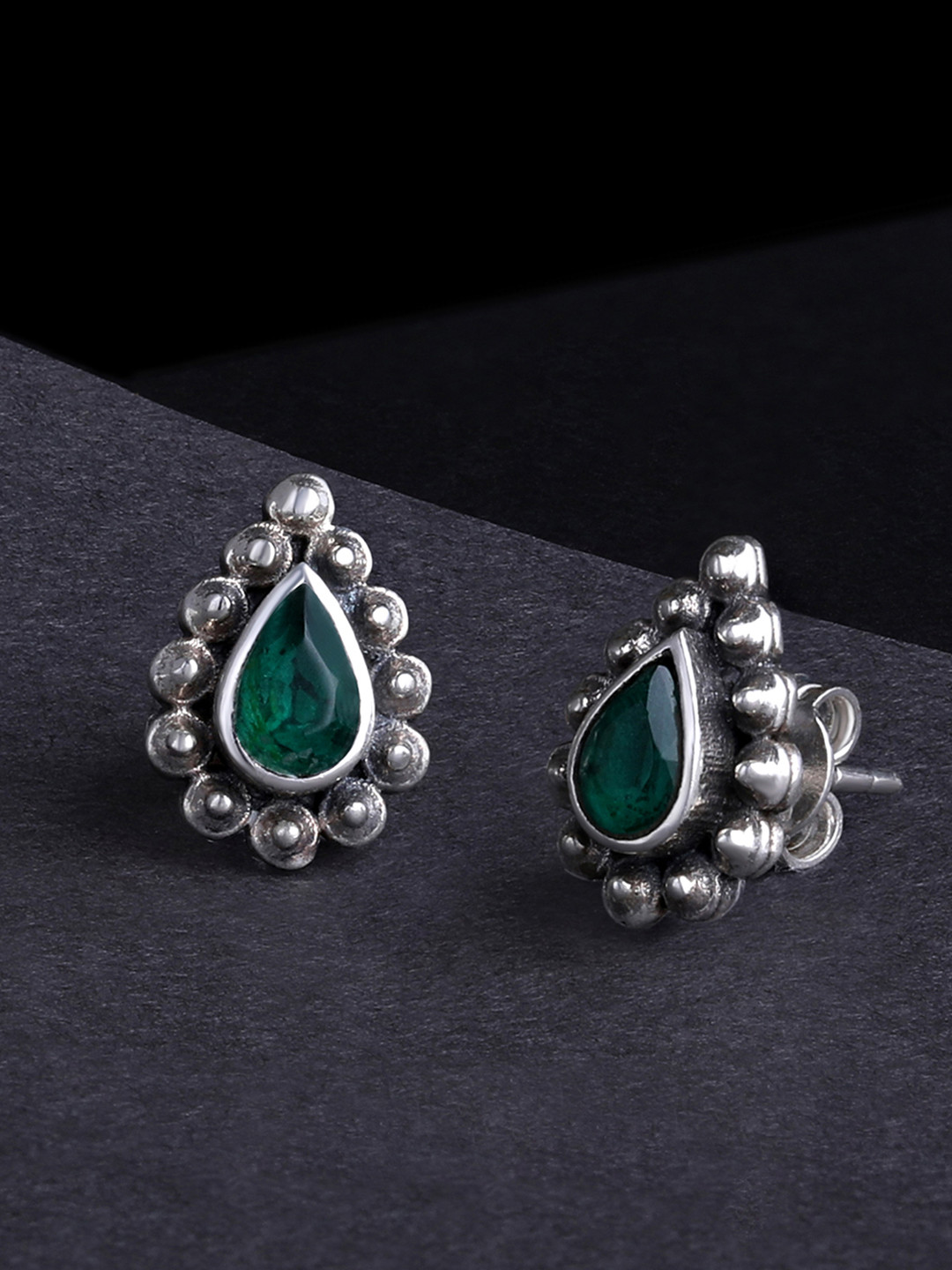 

Silvora by Peora Green Teardrop Shaped Studs Earrings